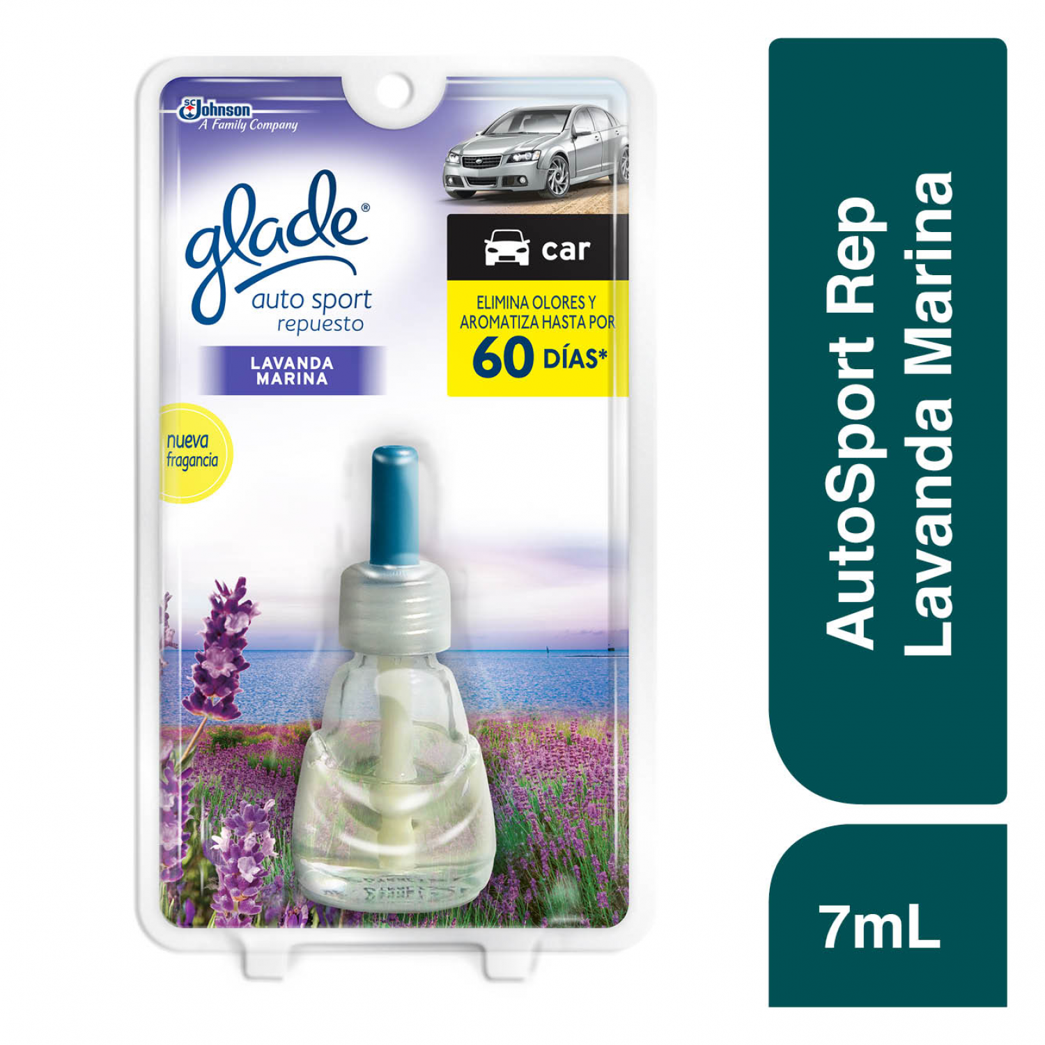 Glade Aromatizante para Carro Auto Sport Repuesto Lavanda Marina 7ml