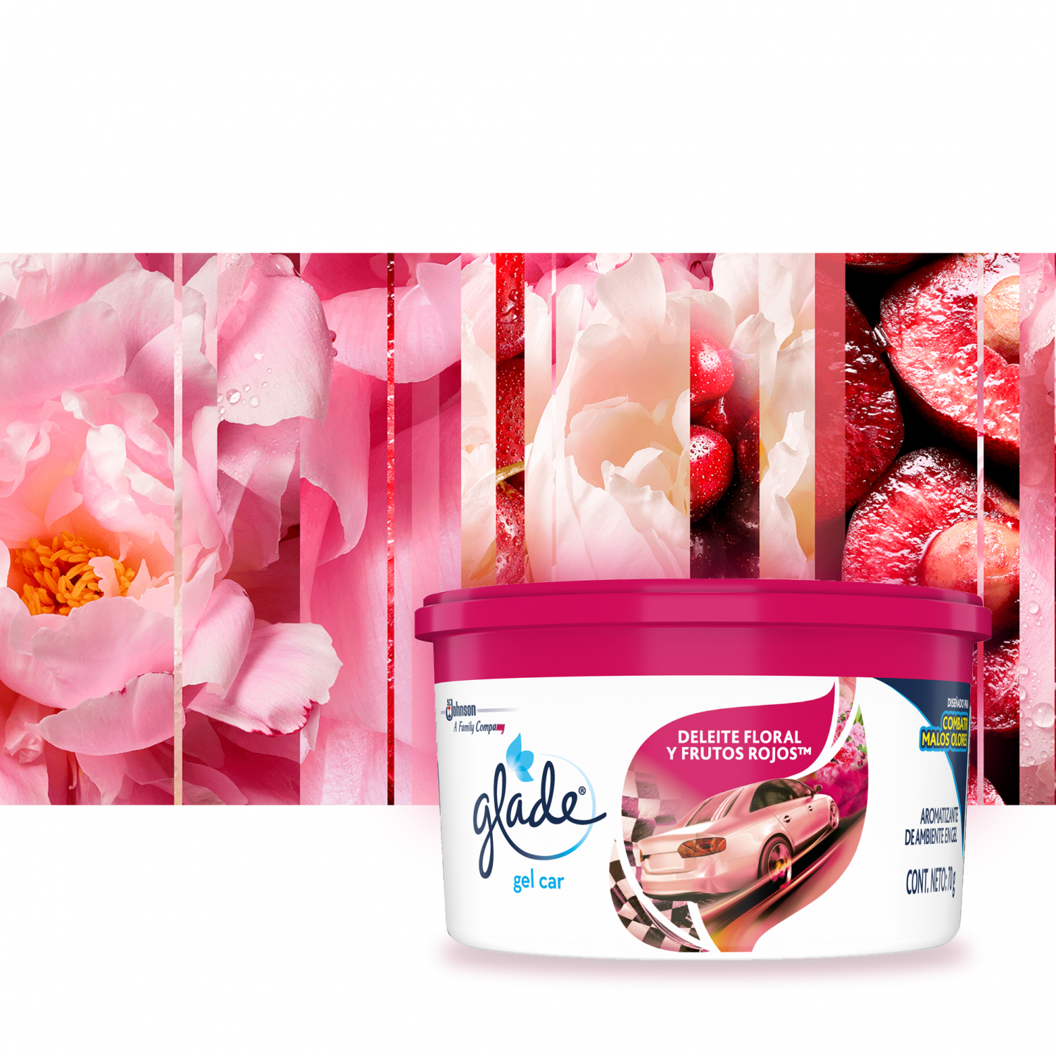 Glade Mini Gel Car, Deleite Floral y Frutos Rojos 70g