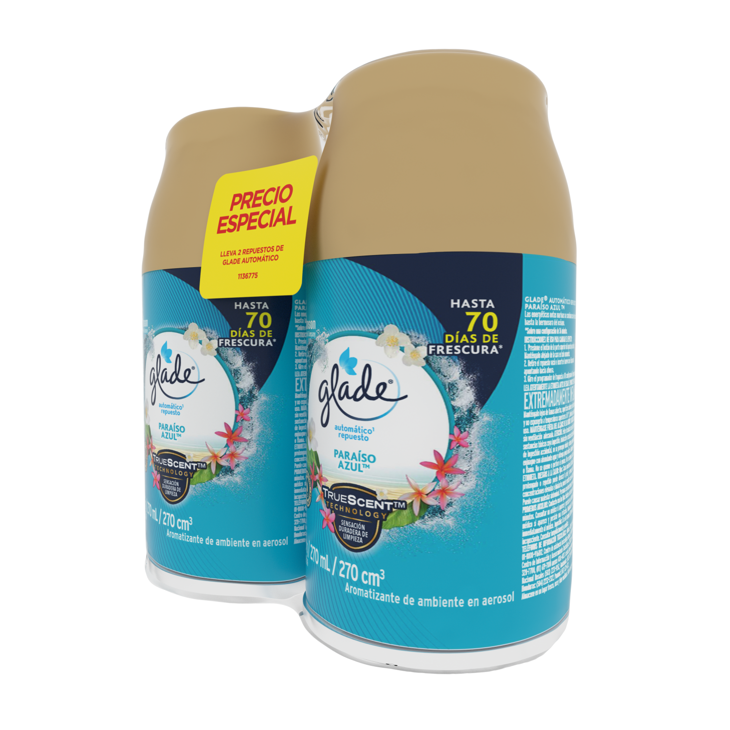 Glade® Aromatizante Automático en Aerosol Paraíso Azul™ 175 g 2pck Repuesto