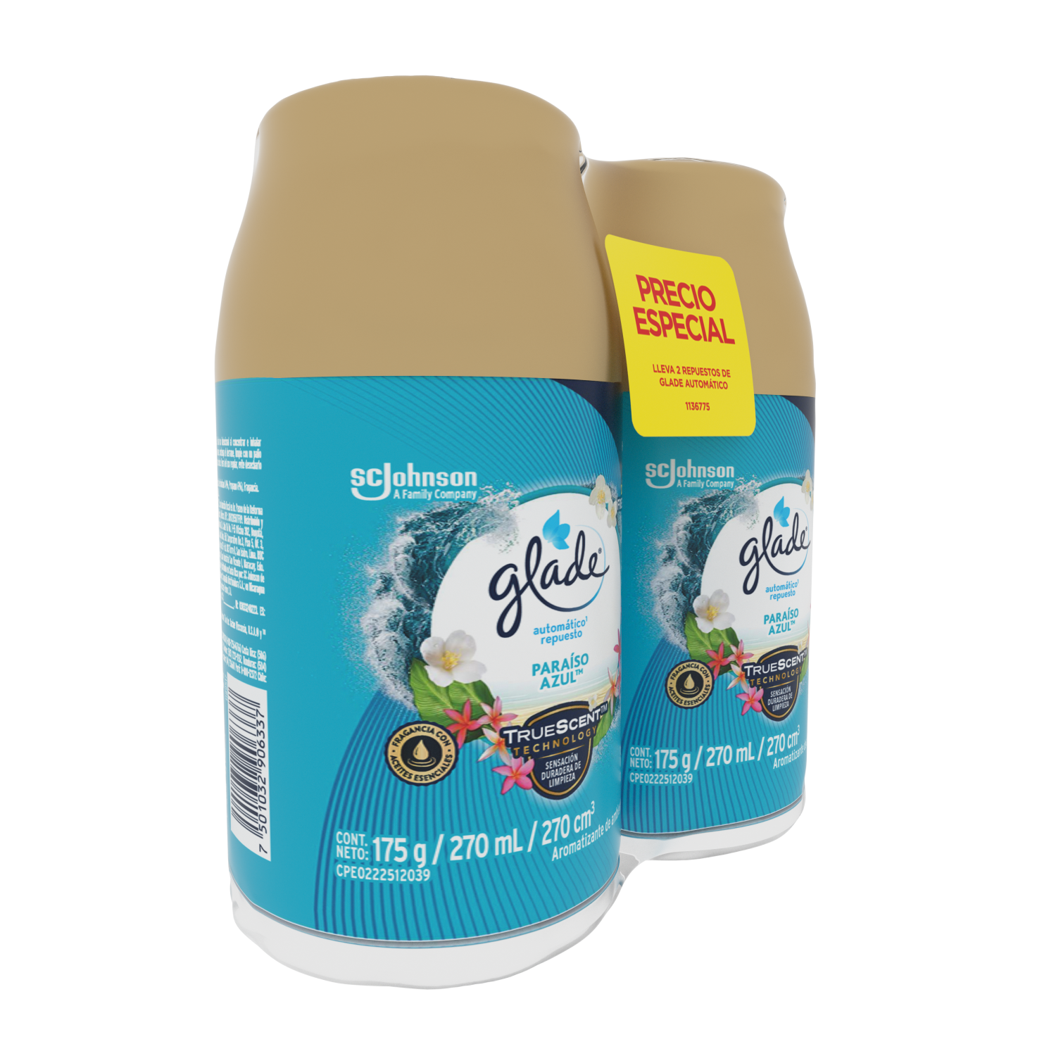 Glade® Aromatizante Automático en Aerosol Paraíso Azul™ 175 g 2pck Repuesto