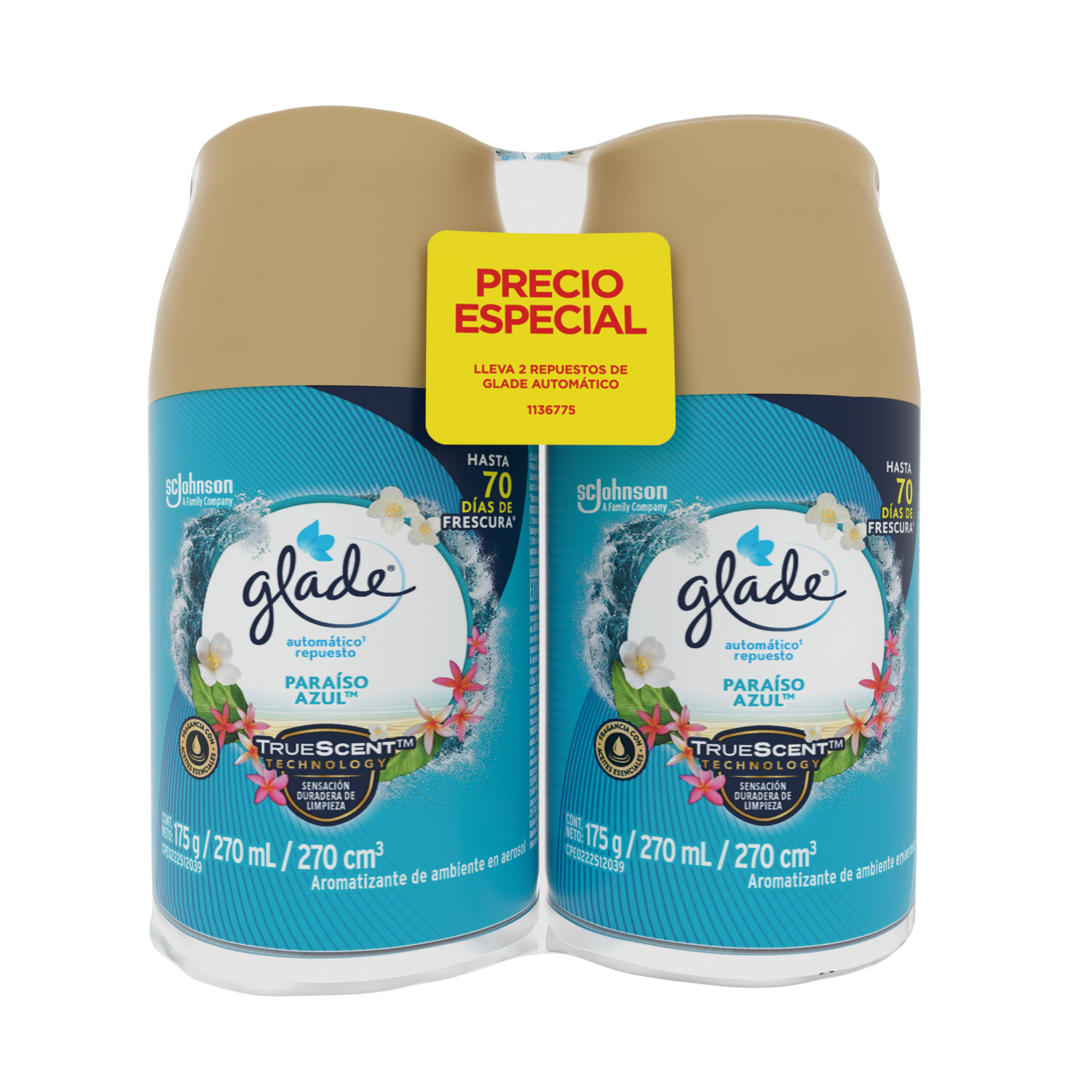 Glade® Aromatizante Automático en Aerosol Paraíso Azul™ 175 g 2pck Repuesto