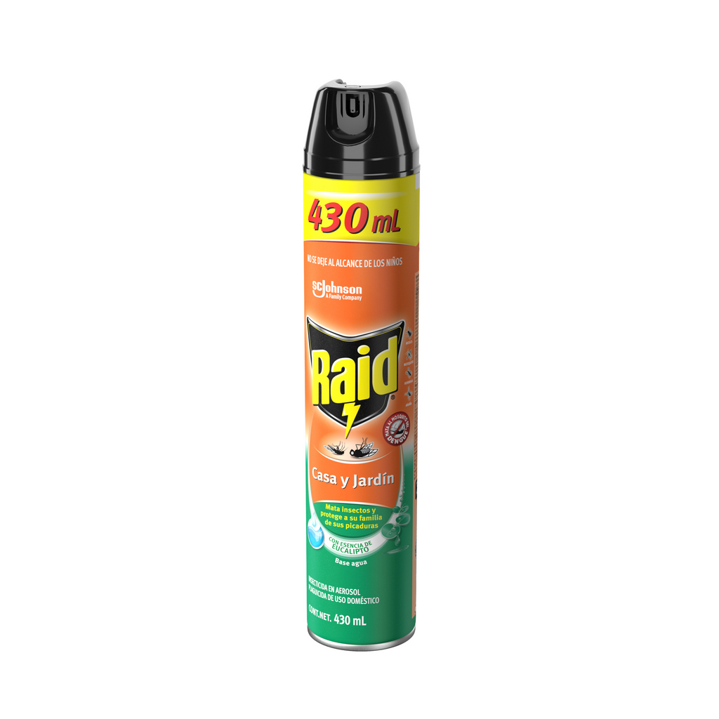 Raid Insecticida en Aerosol para Casa y Jardín, Mata Insectos, Plaguicida de Uso Domestico, Aroma Eucalipto, 430mL