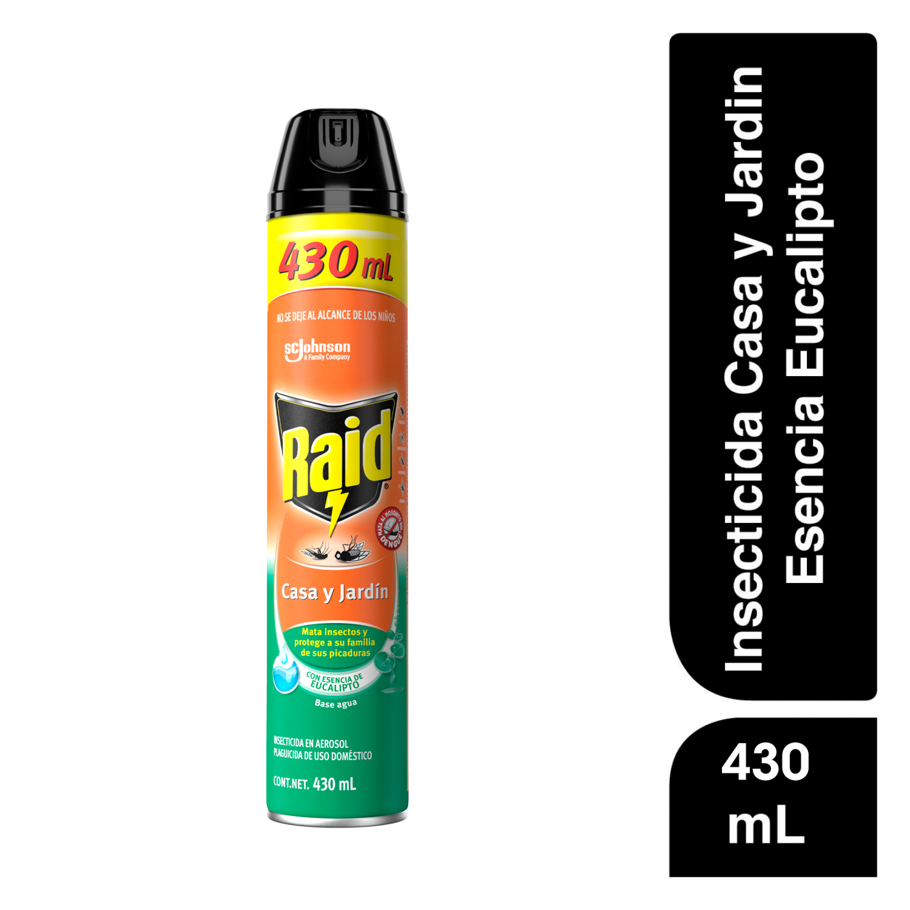 Raid Insecticida en Aerosol para Casa y Jardín, Mata Insectos, Plaguicida de Uso Domestico, Aroma Eucalipto, 430mL
