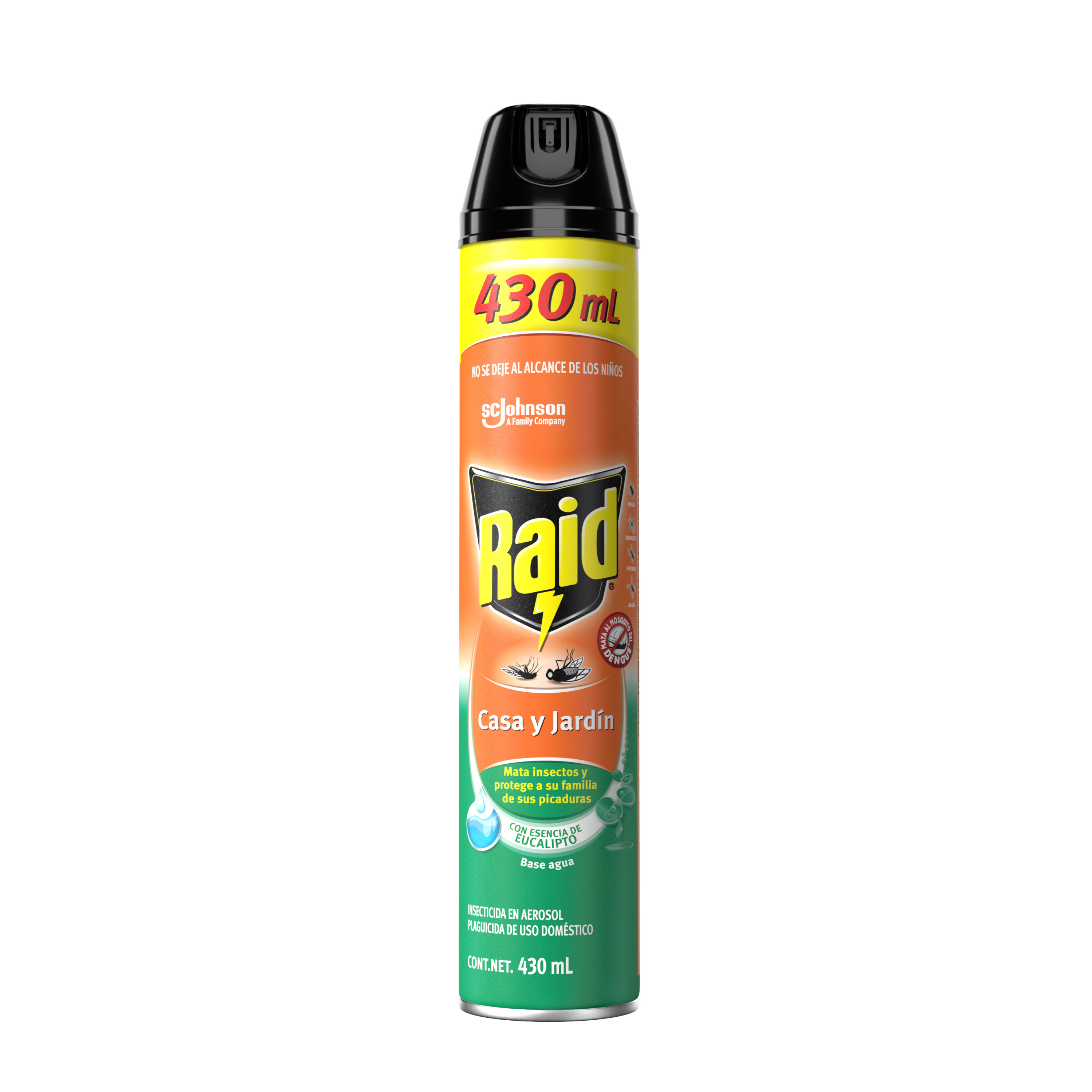Raid Insecticida en Aerosol para Casa y Jardín, Mata Insectos, Plaguicida de Uso Domestico, Aroma Eucalipto, 430mL