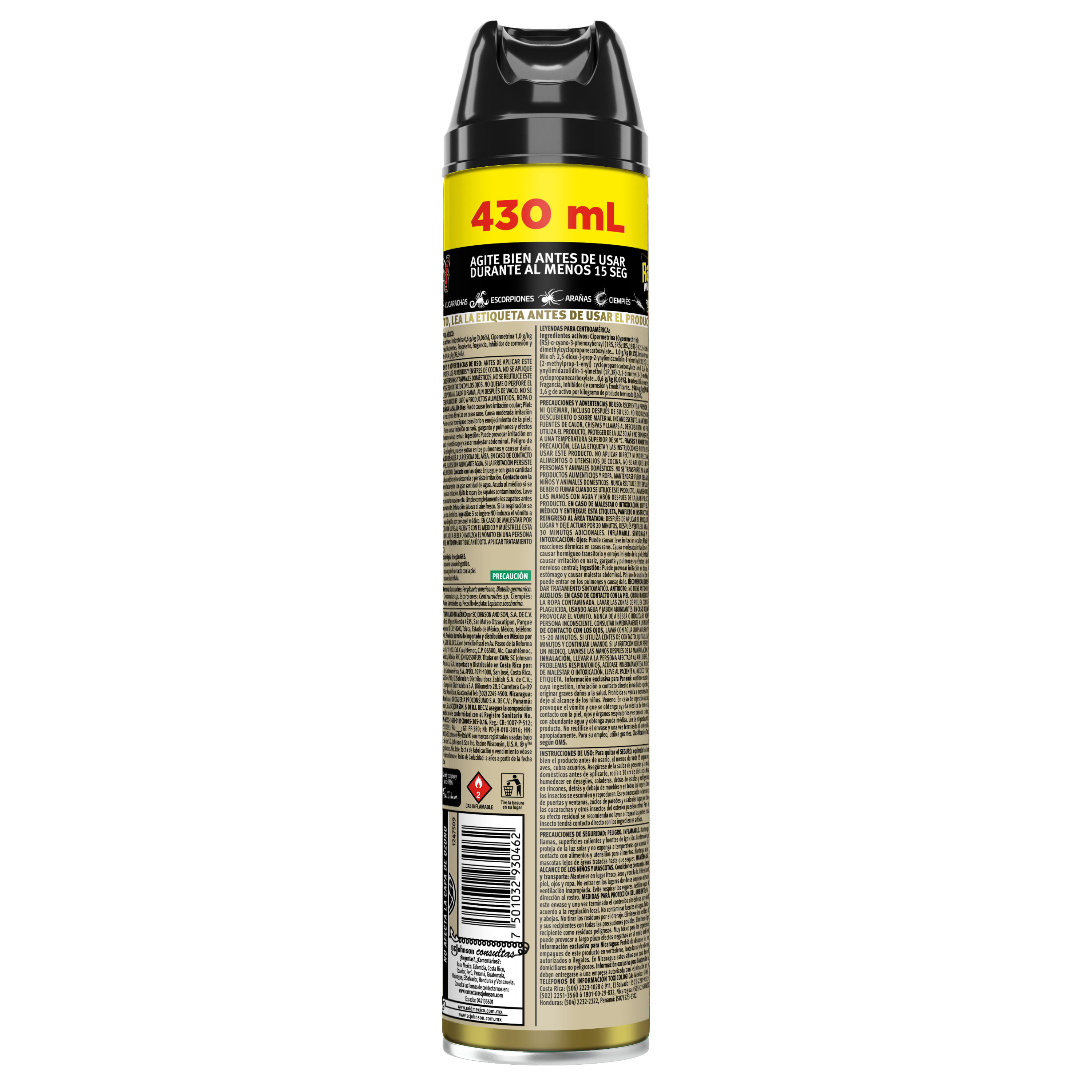 Raid Max® Insecticida en Aerosol, Mata Cucarachas e Insectos Rastreros, Plaguicida de Uso Domestico, Aroma Eucalipto, 430 mL