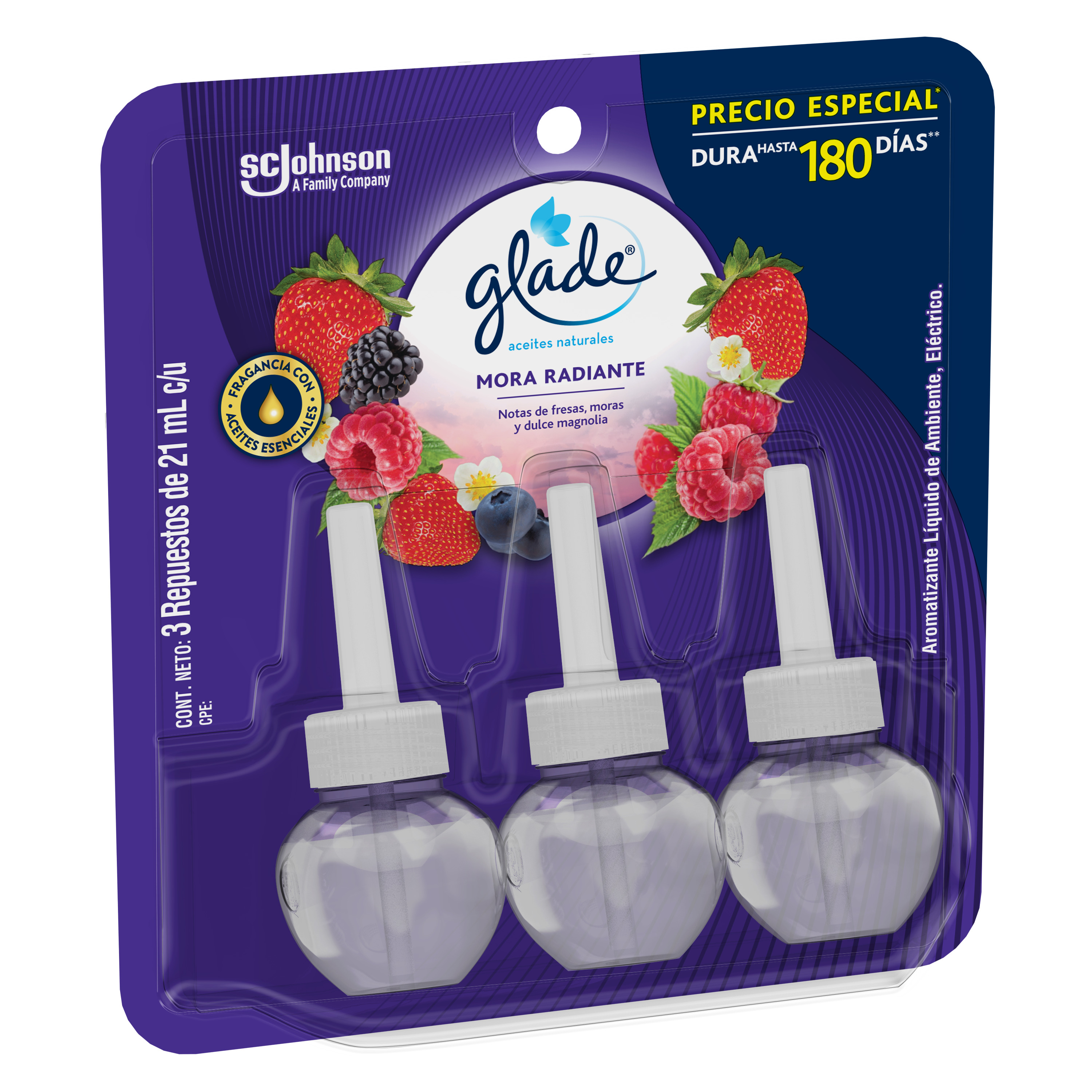 Glade Aceites Naturales 3 Repuestos Mora Radiante 63 mL