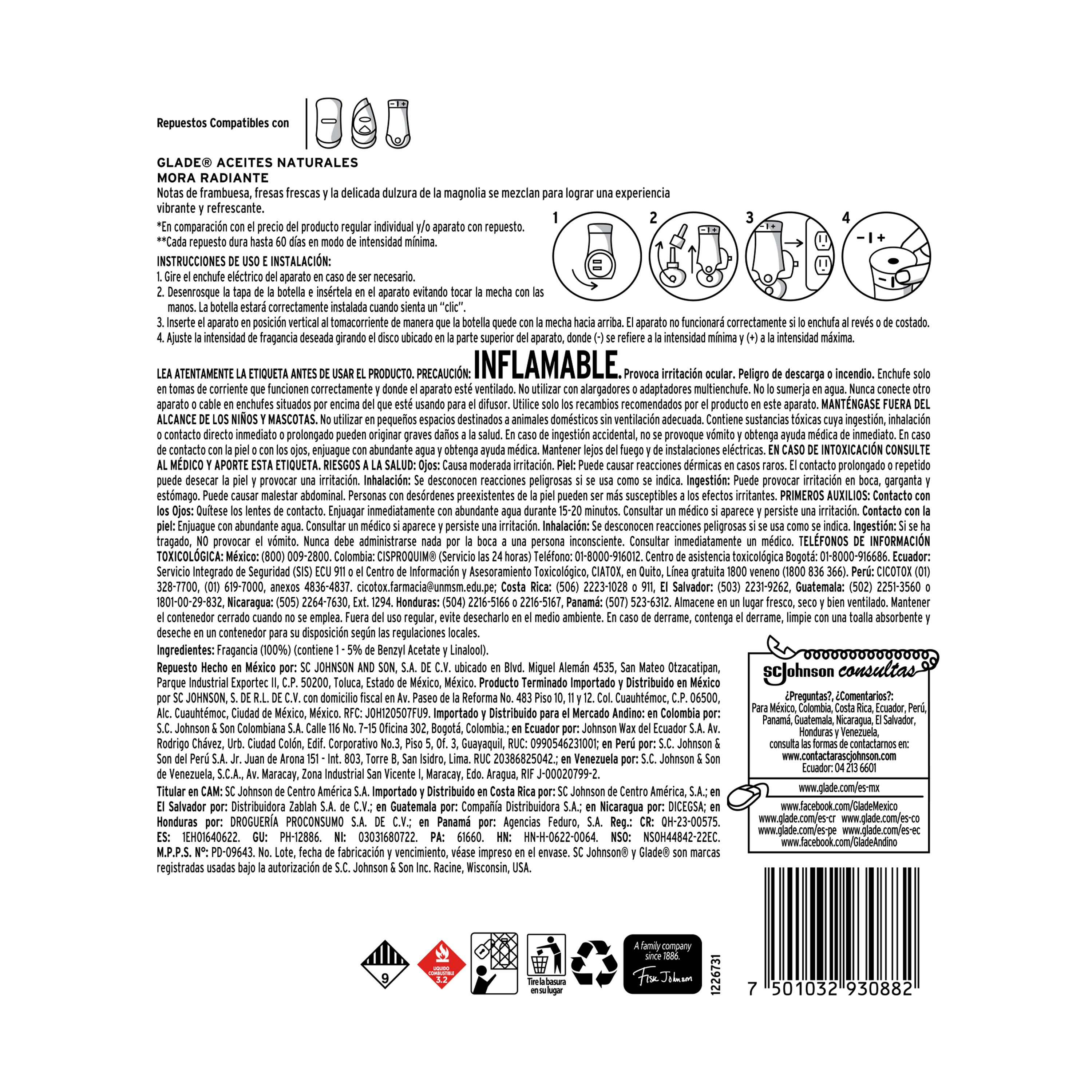 Glade Aceites Naturales 3 Repuestos Mora Radiante 63 mL