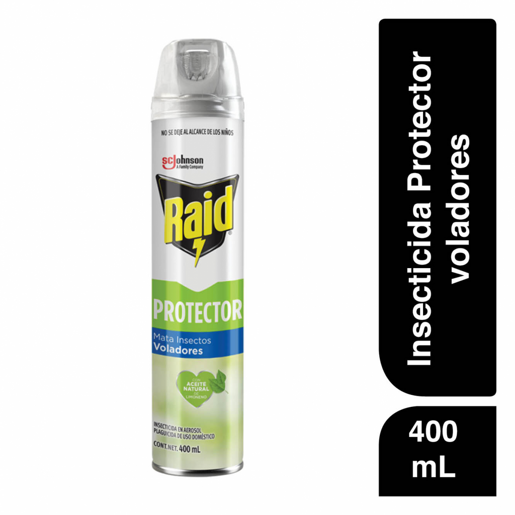 Raid® Insecticida en Aerosol, Protector, Mata Insectos Voladores, Con Aceite Natural de Limoneno, 400ml