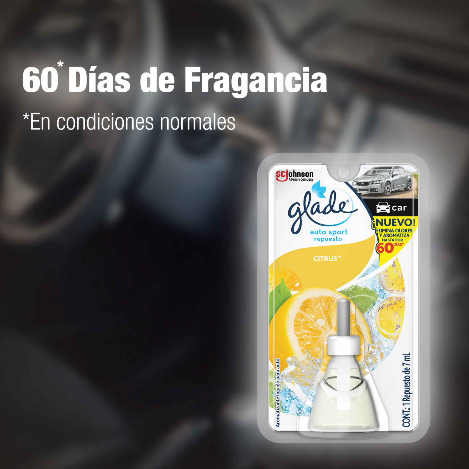Glade Aromatizante para Carro Auto Sport Repuesto Citrus 7ml