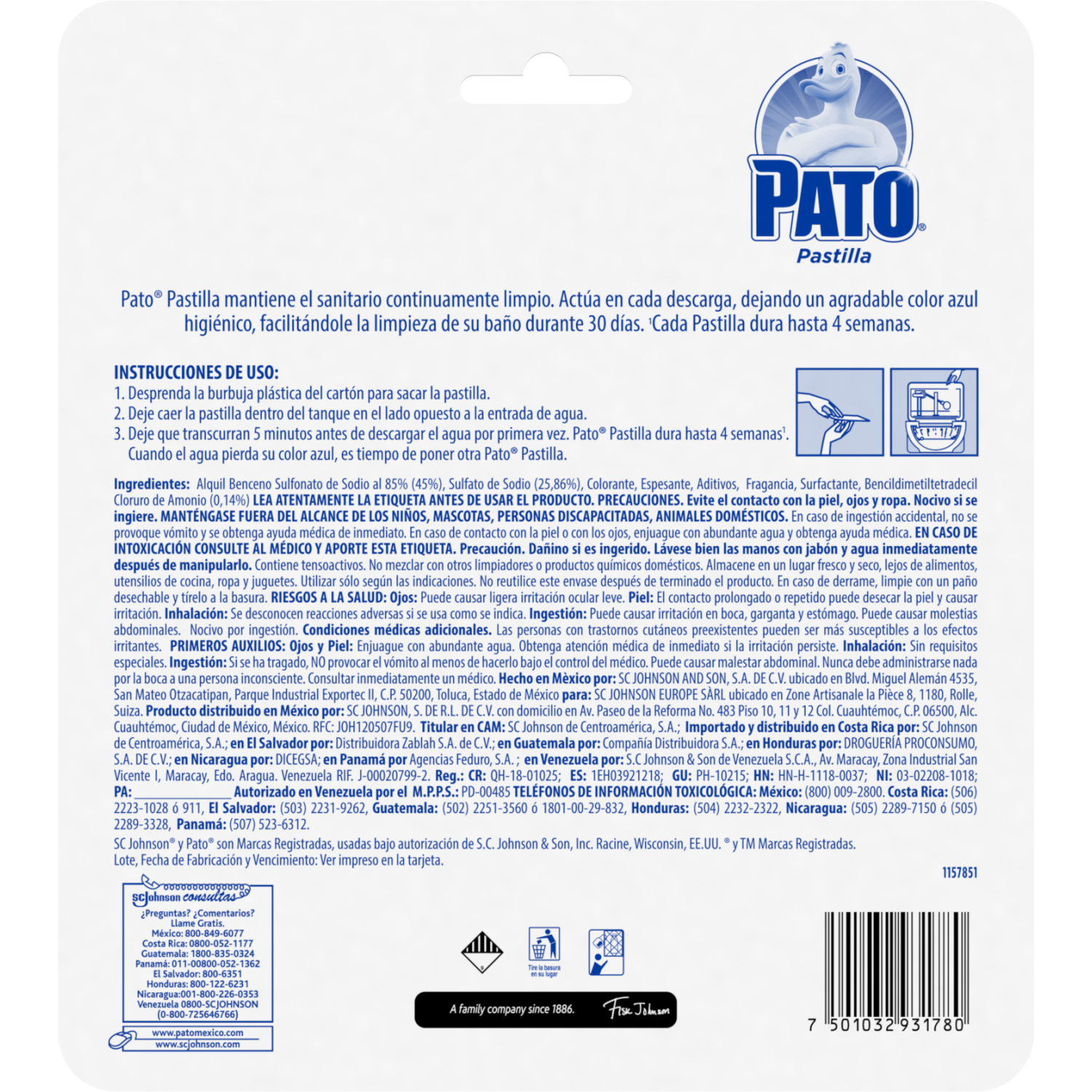 Pastilla Para Baño Pato Azul 4 pzas de 40 g c/u