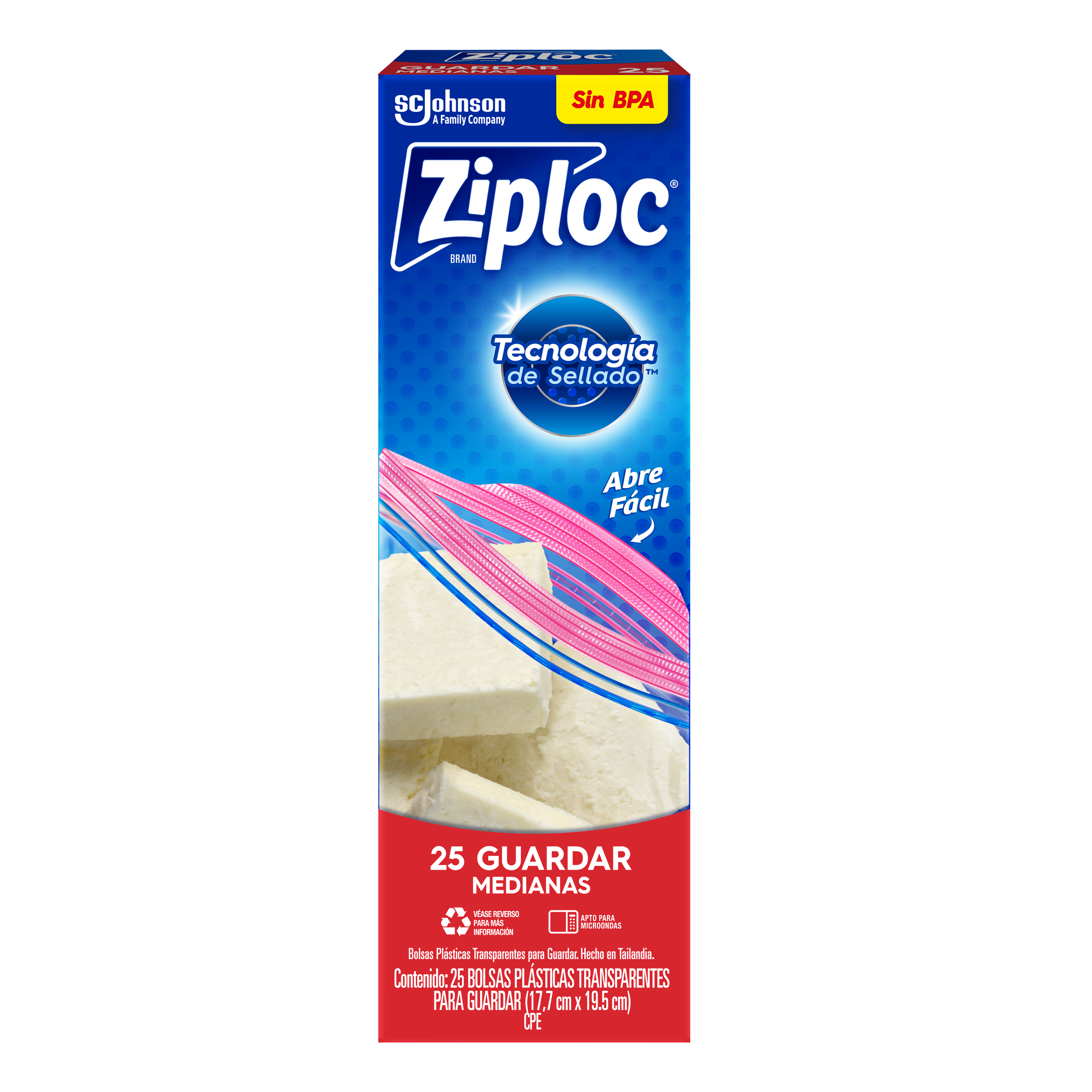 Ziploc Bolsa Reutilizable para Guardar Medianas 25 piezas