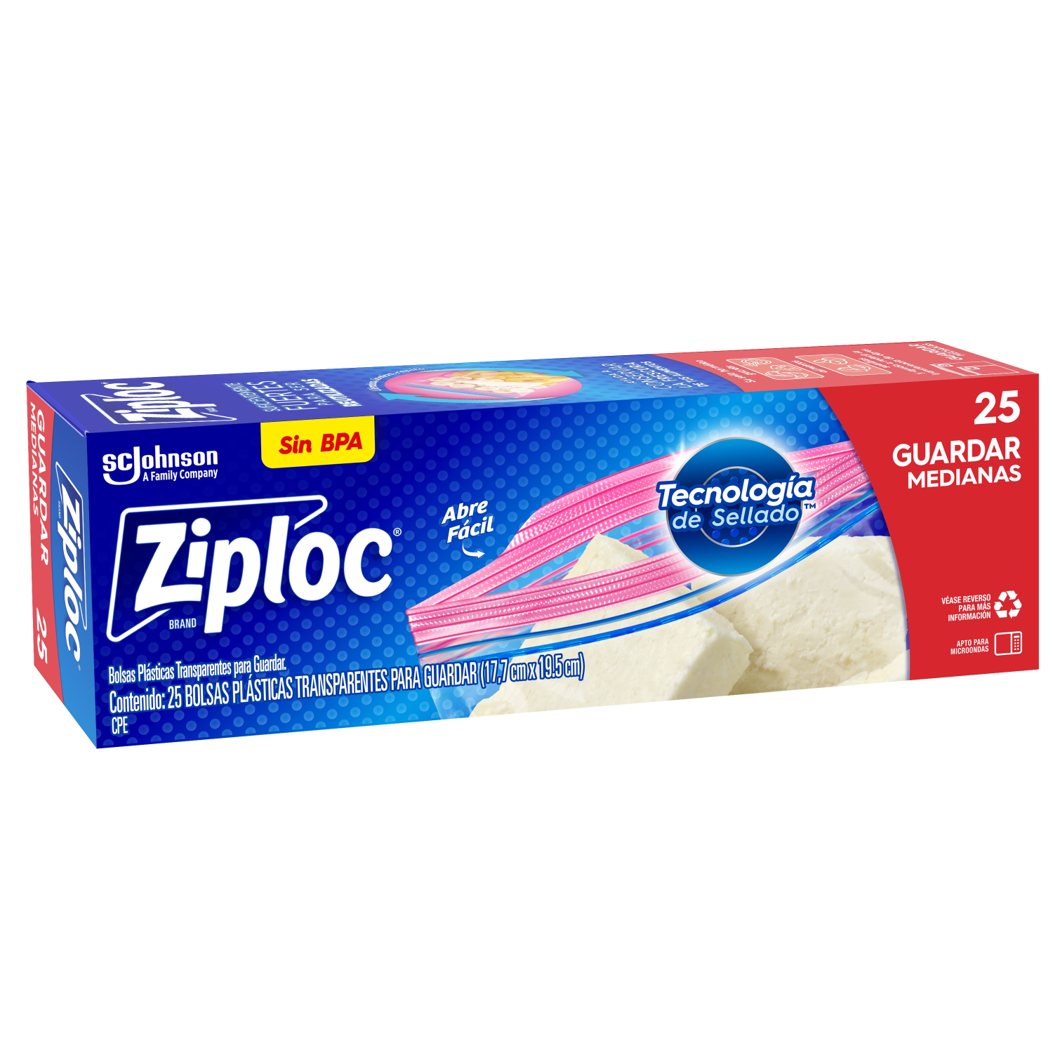 Ziploc Bolsa Reutilizable para Guardar Medianas 25 piezas