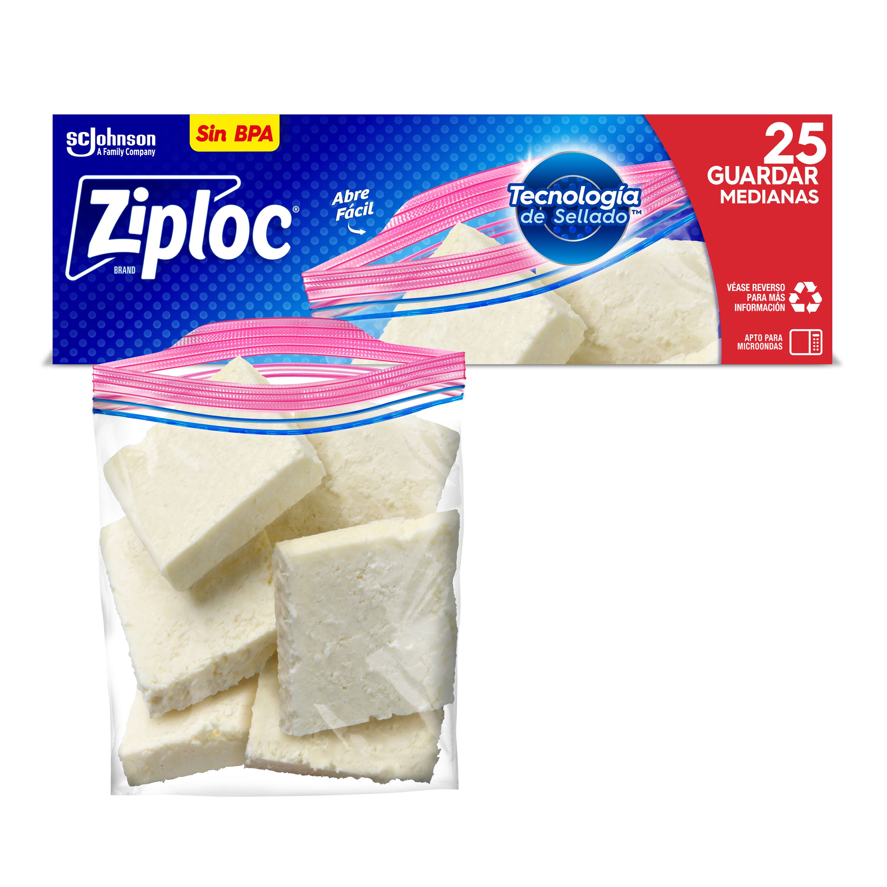 Ziploc Bolsa Reutilizable para Guardar Medianas 25 piezas