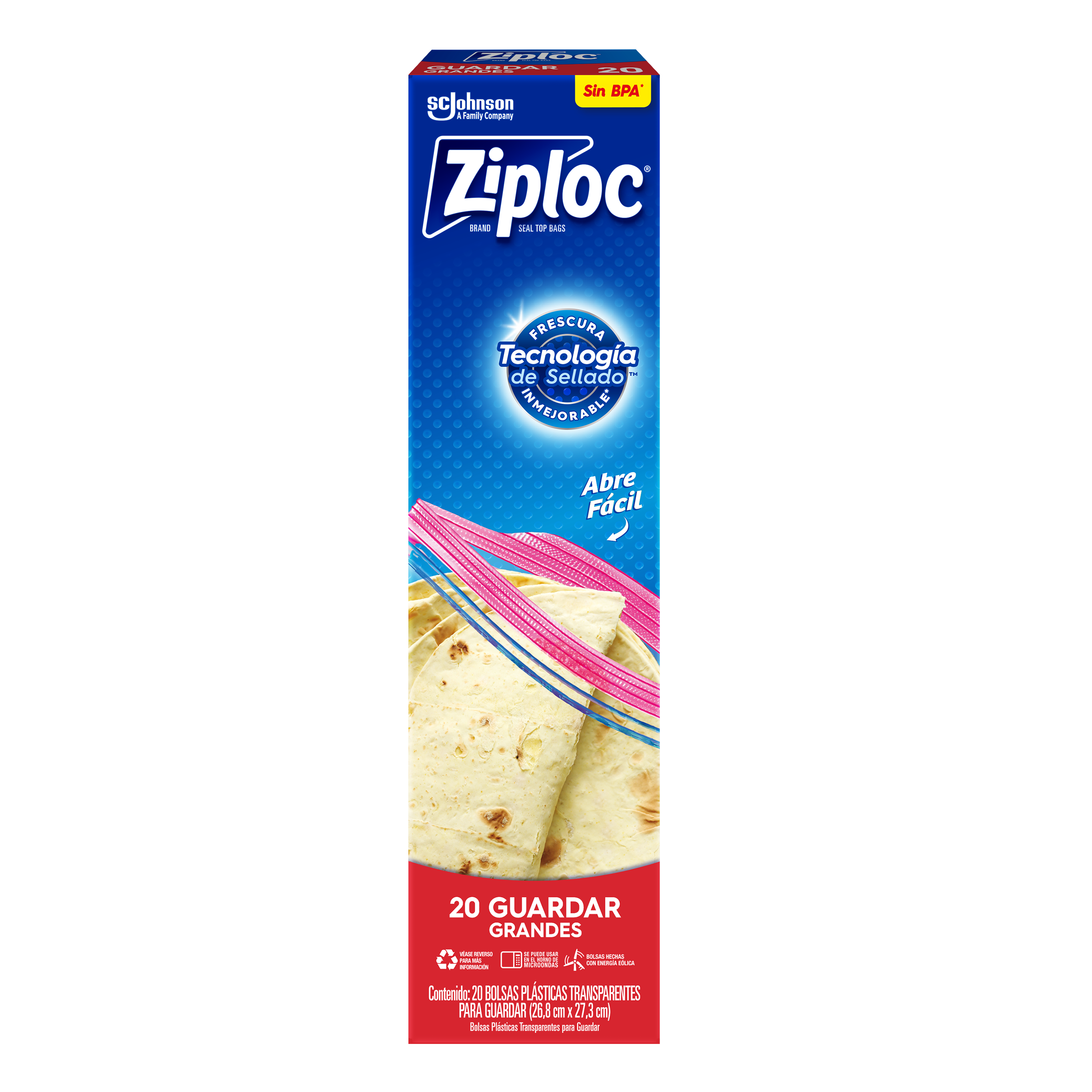 Ziploc Bolsa Reutilizable para Guardar Grande 20 piezas