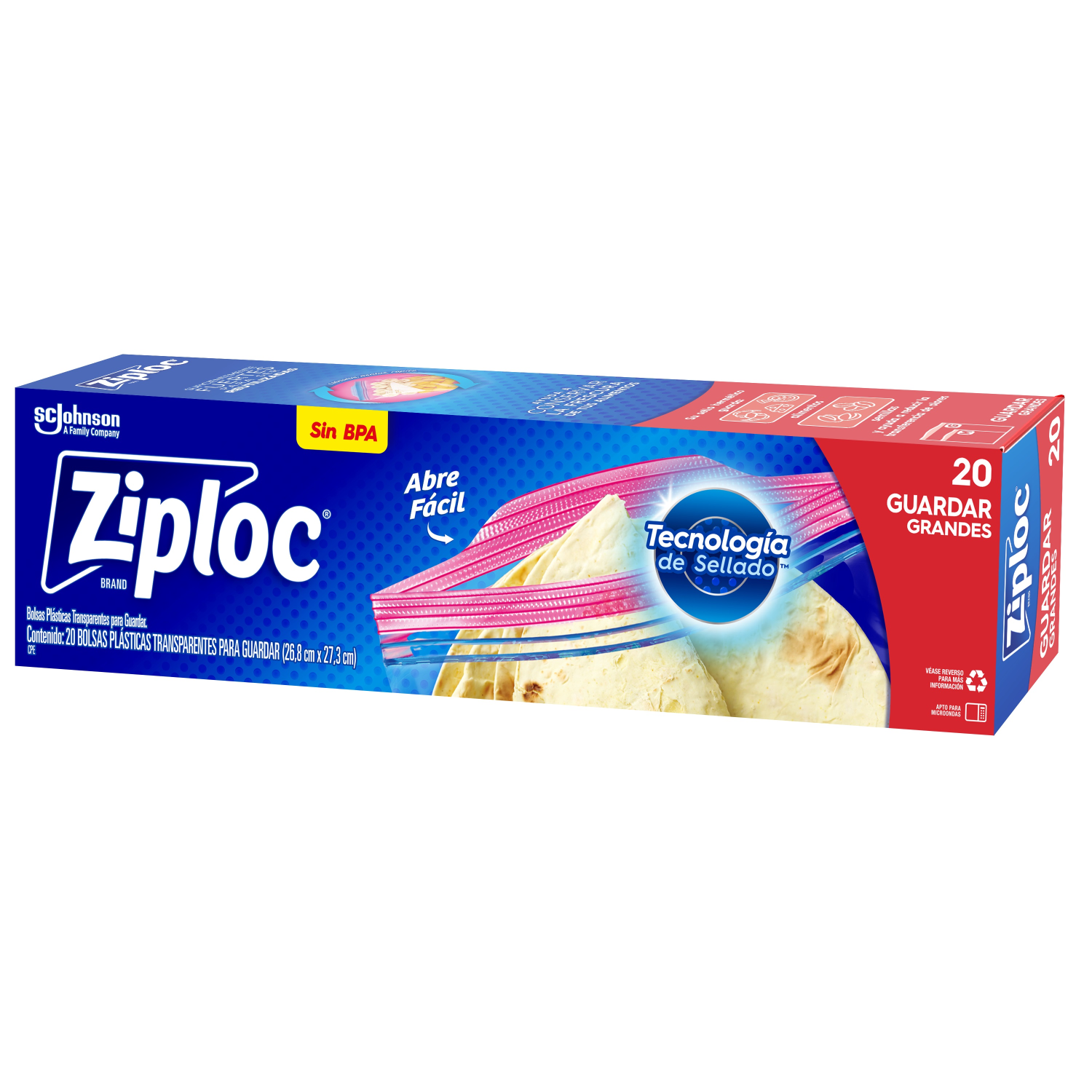 Ziploc Bolsa Reutilizable para Guardar Grande 20 piezas