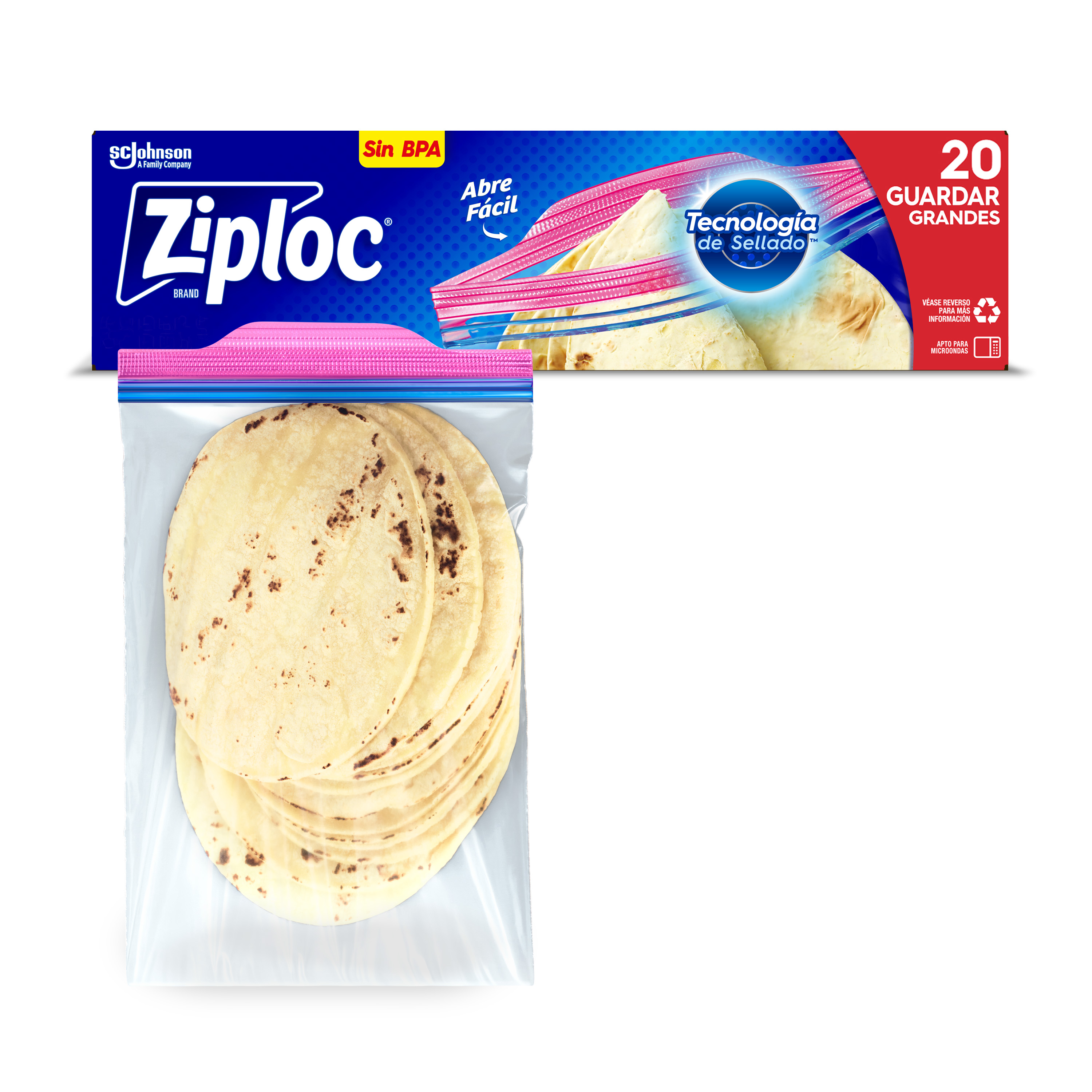 Ziploc Bolsa Reutilizable para Guardar Grande 20 piezas