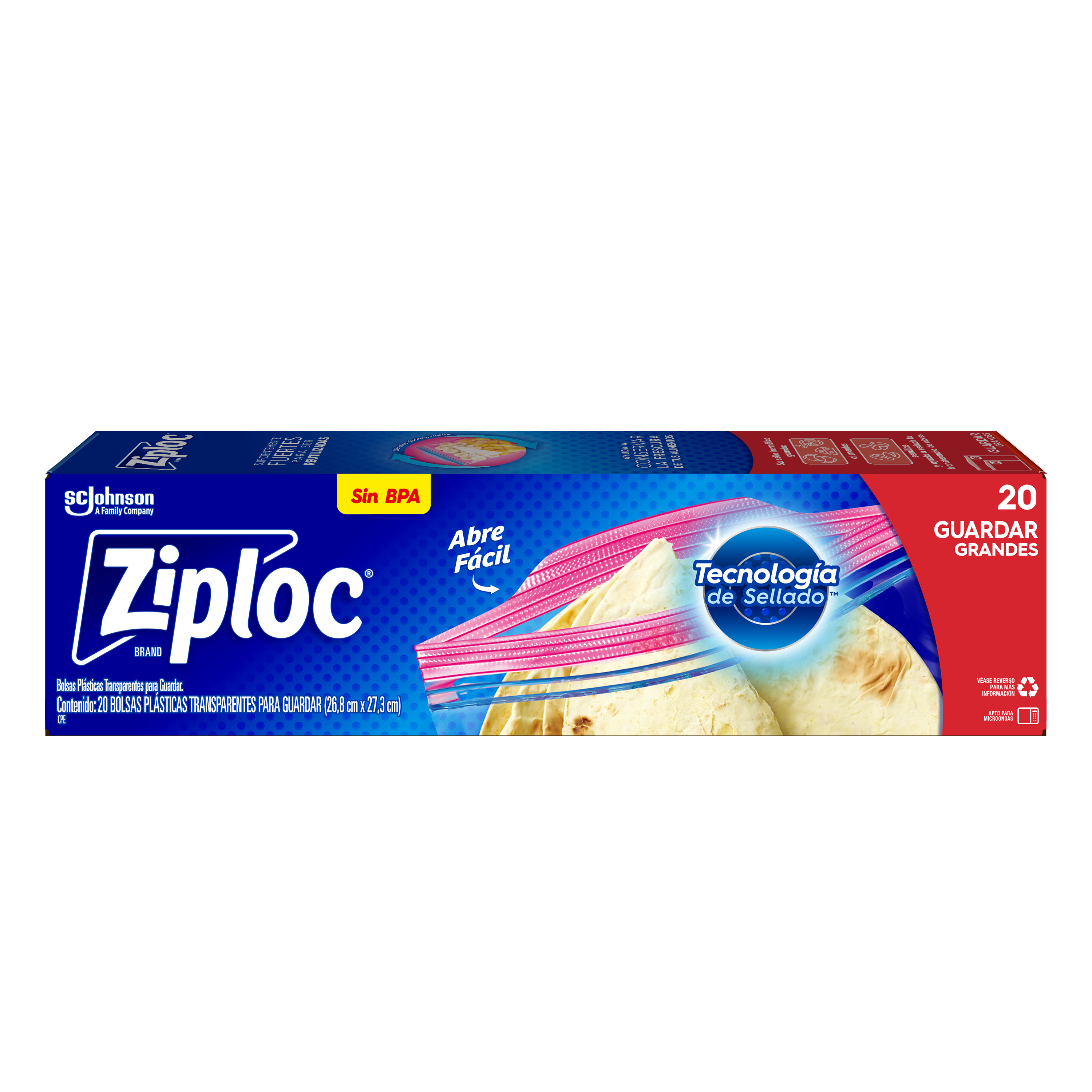 Ziploc Bolsa Reutilizable para Guardar Grande 20 piezas