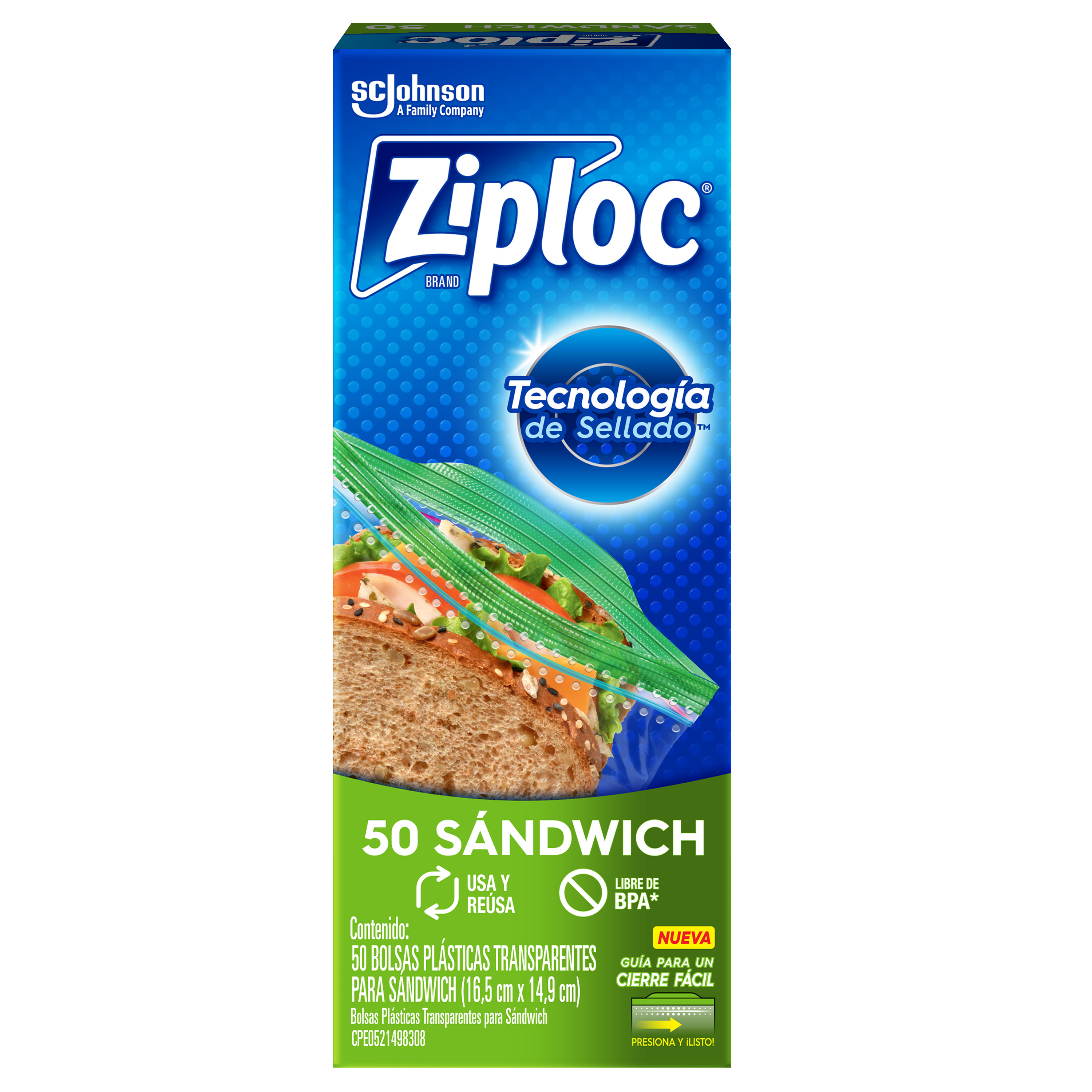 Ziploc Bolsa Reutilizable para Sándwich 50 piezas