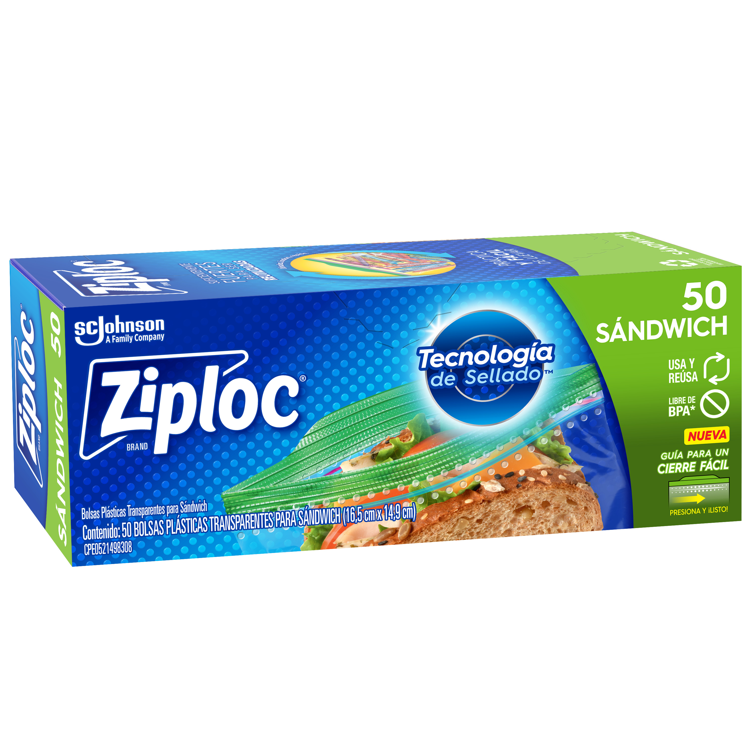 Ziploc Bolsa Reutilizable para Sándwich 50 piezas