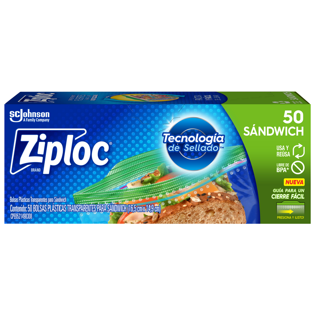 Ziploc Bolsa Reutilizable para Sándwich 50 piezas