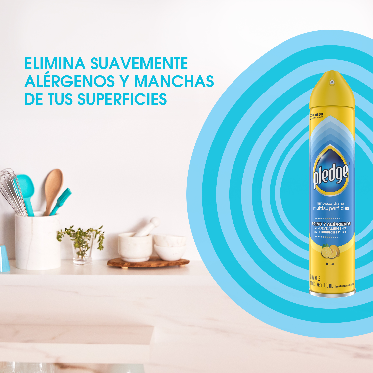 Pledge Limpiador Multisuperficies Polvo y Alérgenos en Aerosol Limón 378 mL