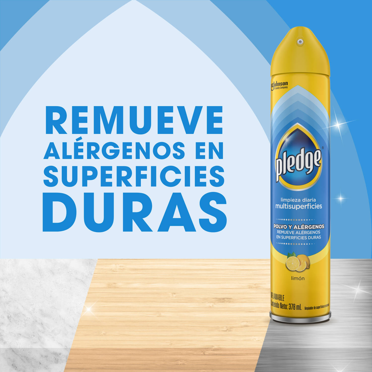 Pledge Limpiador Multisuperficies Polvo y Alérgenos en Aerosol Limón 378 mL
