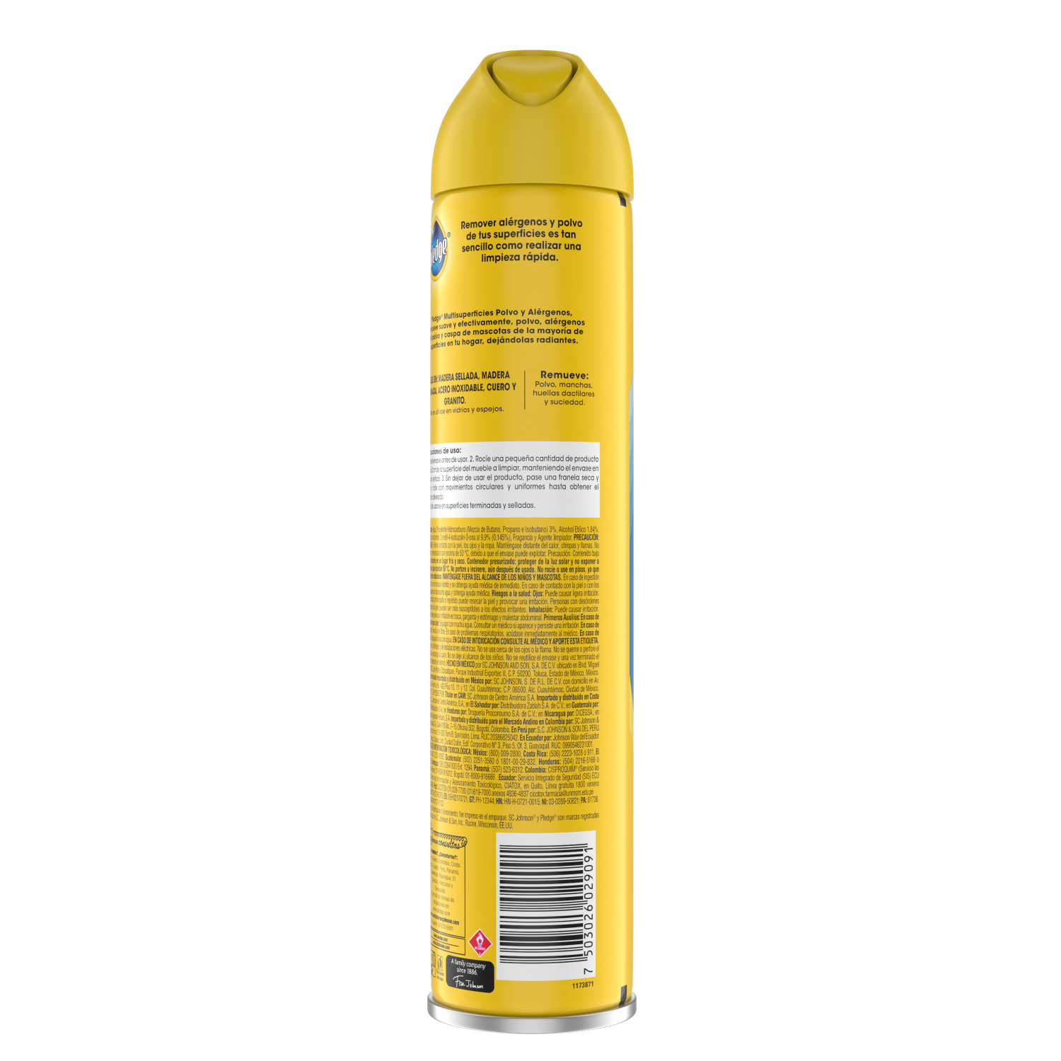 Pledge Limpiador Multisuperficies Polvo y Alérgenos en Aerosol Limón 378 mL