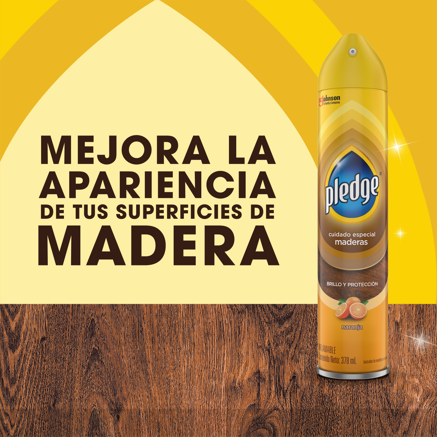 Pledge Lustrador de Muebles de Madera en Aerosol Naranja 378 mL