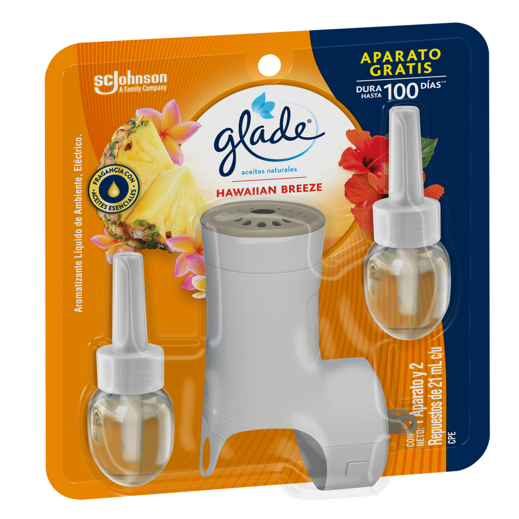 Glade® Aceites Naturales Aparato y 2 Repuestos Hawaiian Breeze 42ml