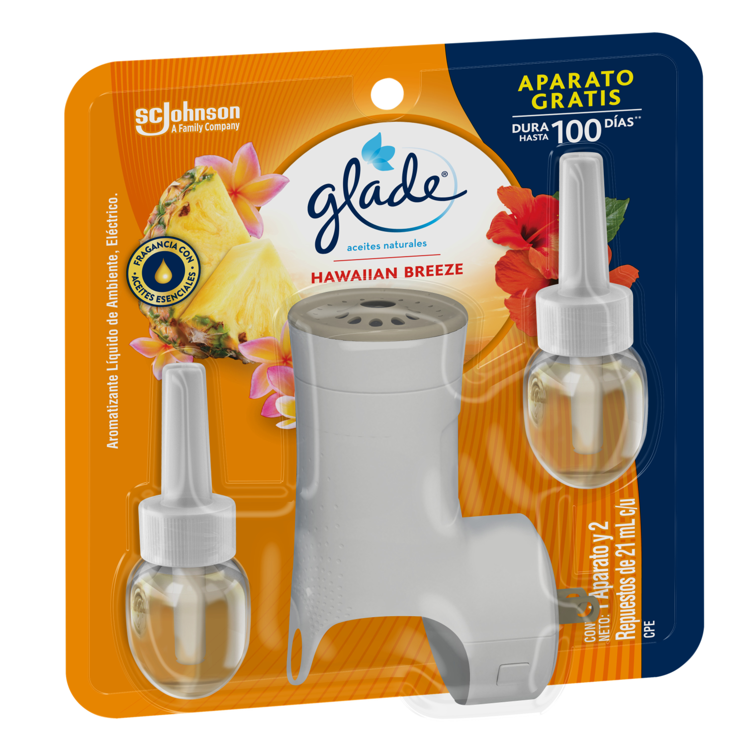 Glade® Aceites Naturales Aparato y 2 Repuestos Hawaiian Breeze 42ml