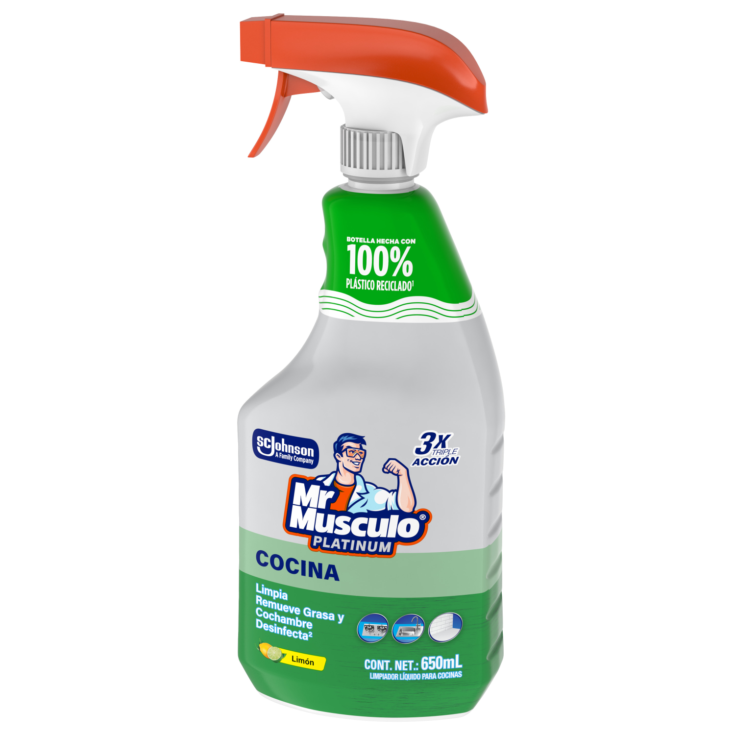Mr. Músculo Platinum, Desengrasante Limón, Gatillo 650mL