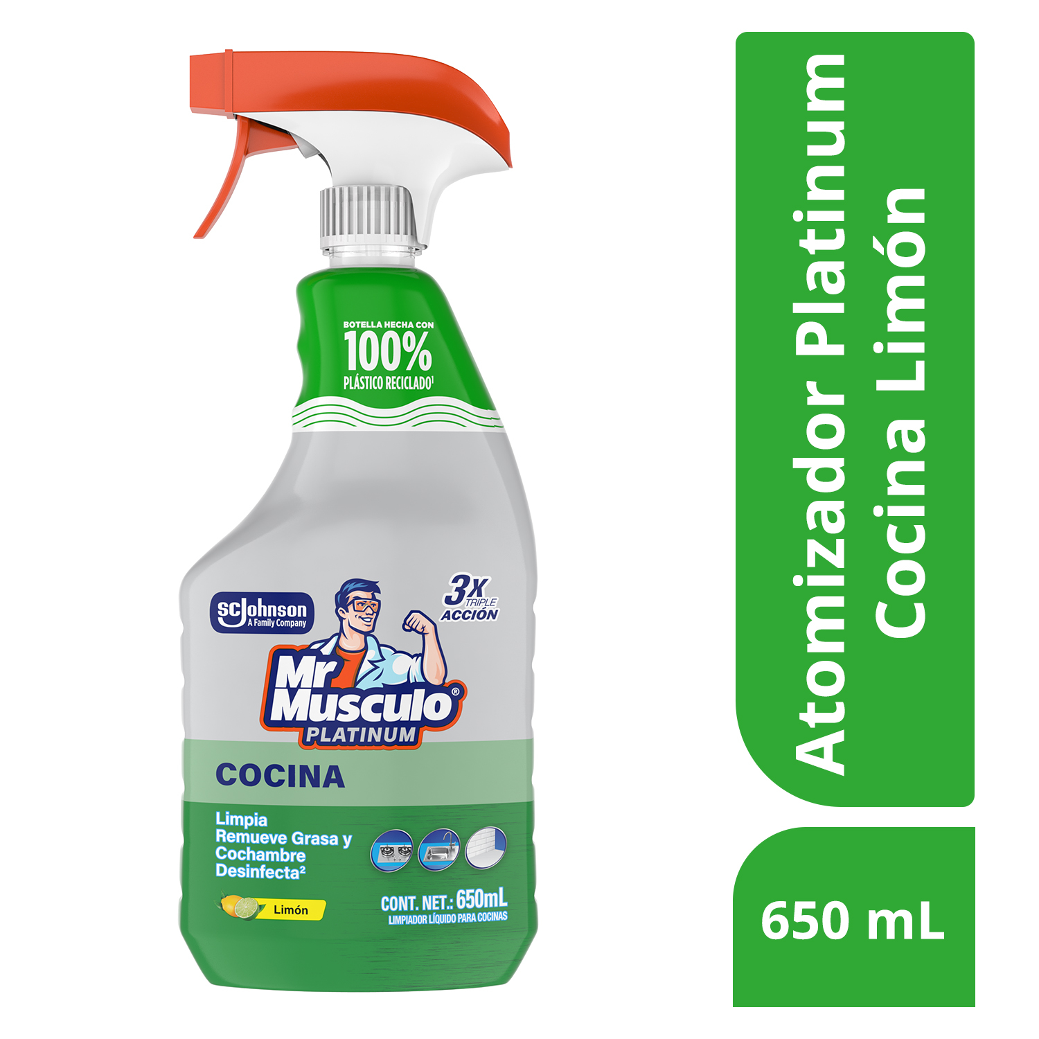 Mr. Músculo Platinum, Desengrasante Limón, Gatillo 650mL