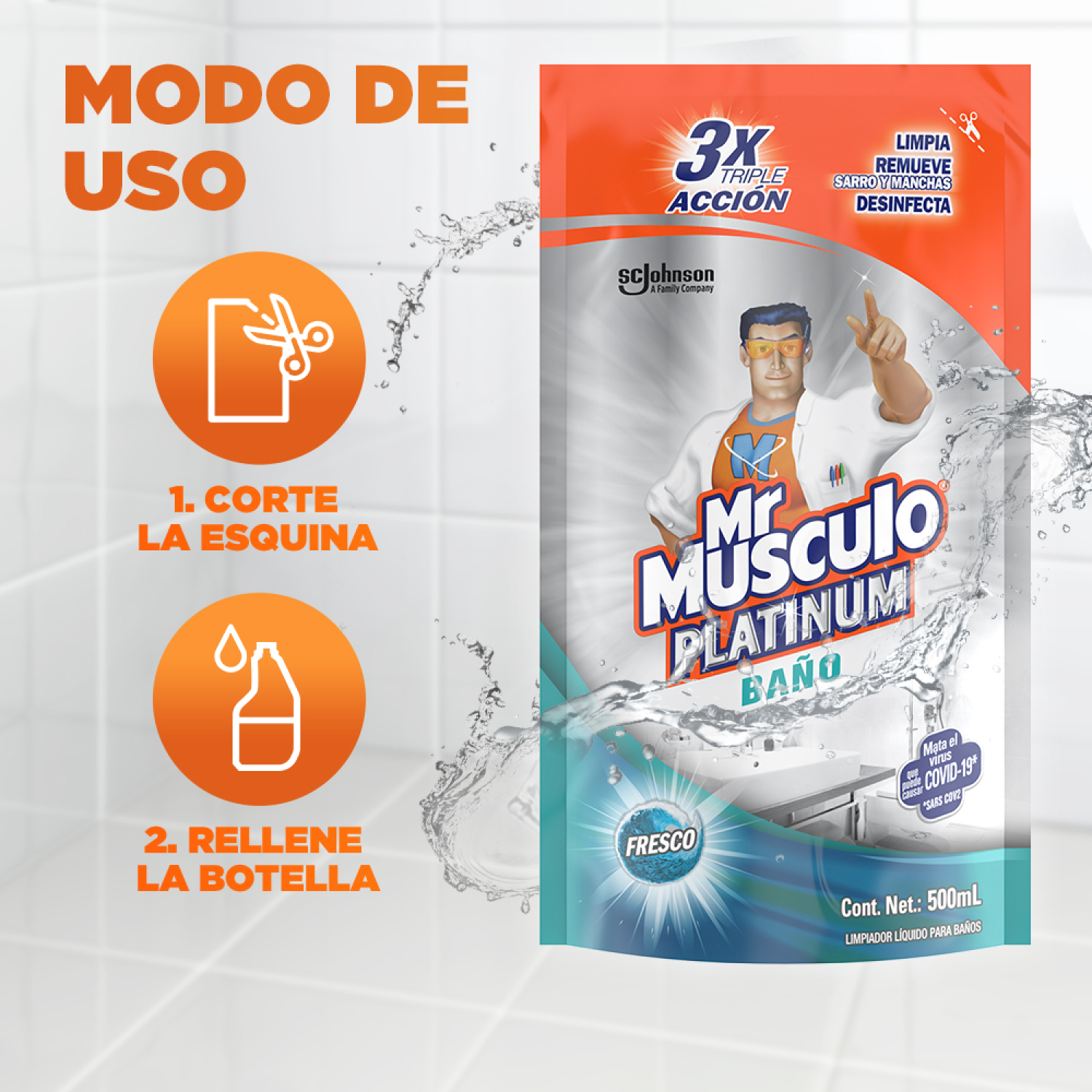 Mr. Músculo Platinum, Baño, Repuesto 500mL