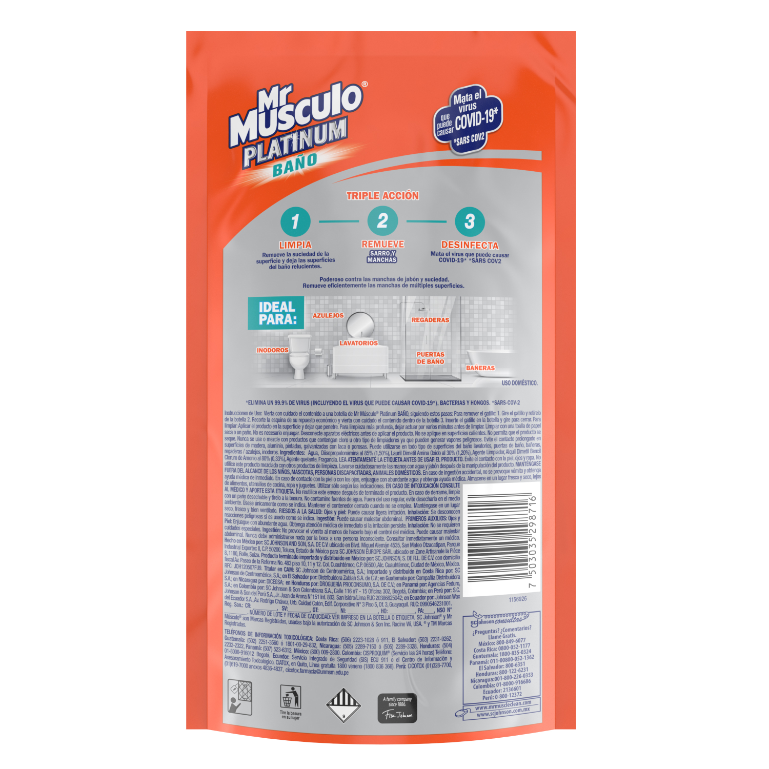 Mr. Músculo Platinum, Baño, Repuesto 500mL
