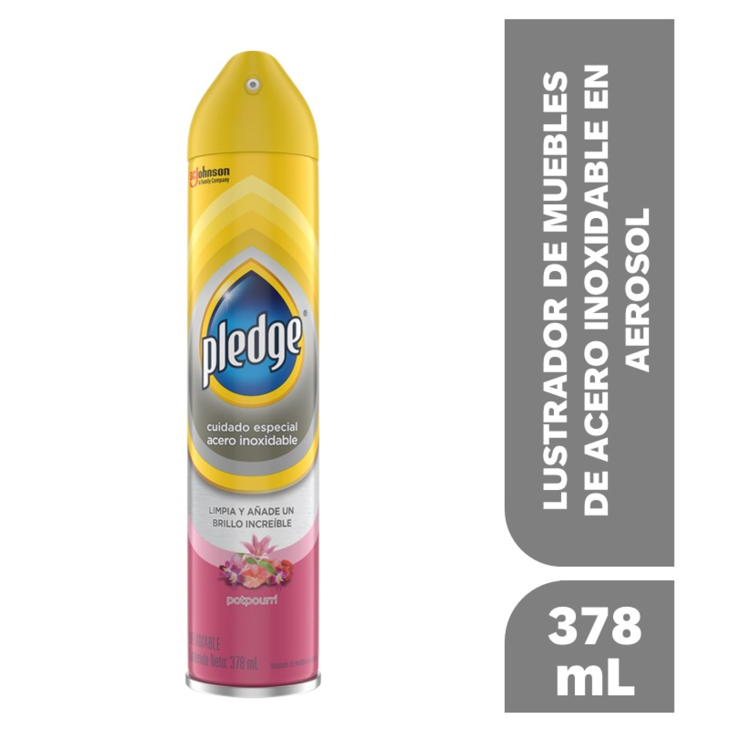 Pledge Lustrador de Muebles de Acero Inoxidable en Aerosol Potpurri 378 mL