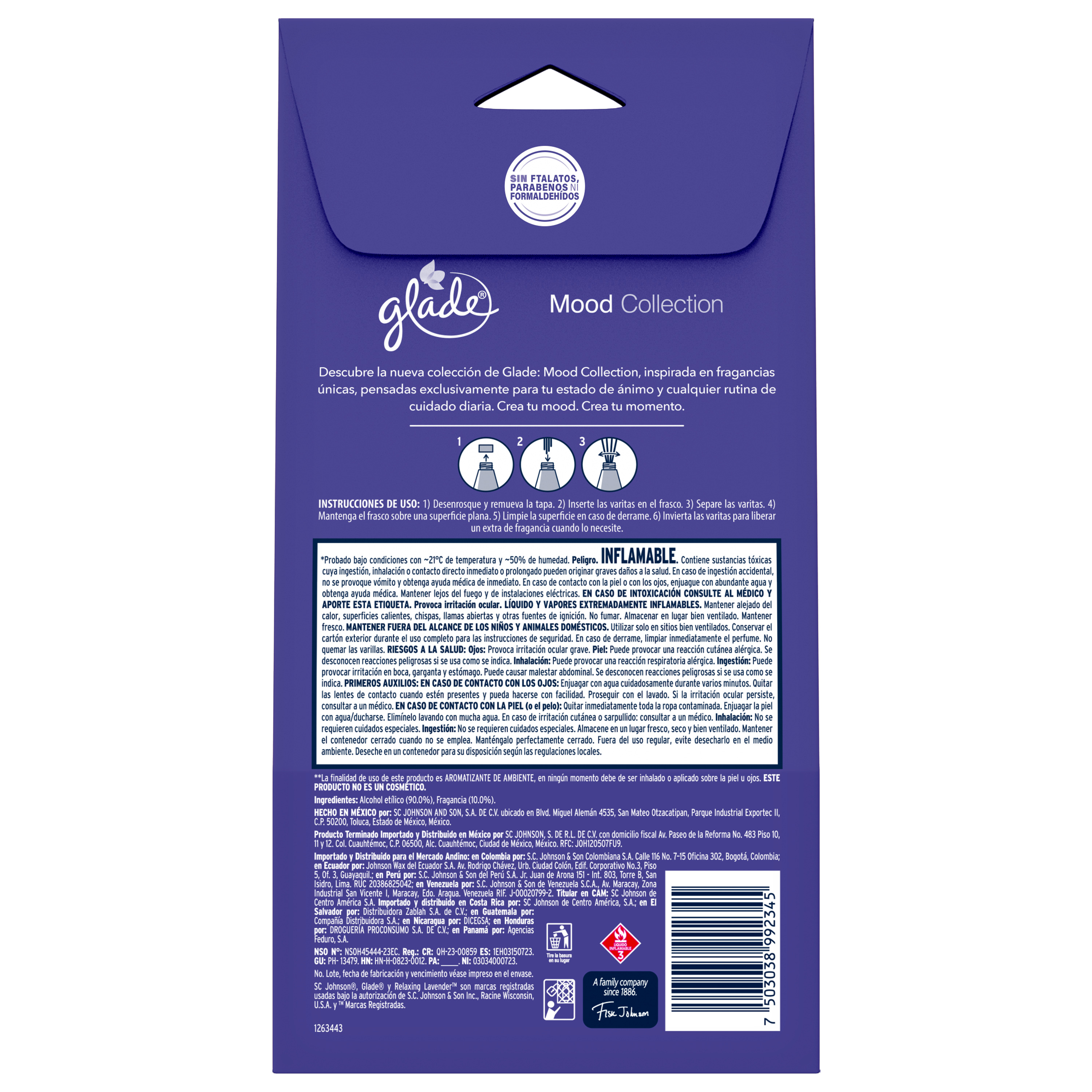 Glade® Mood Collection Varitas Aromatizantes Relaxing Lavender™ Frasco con 100 ml y 6 Varitas