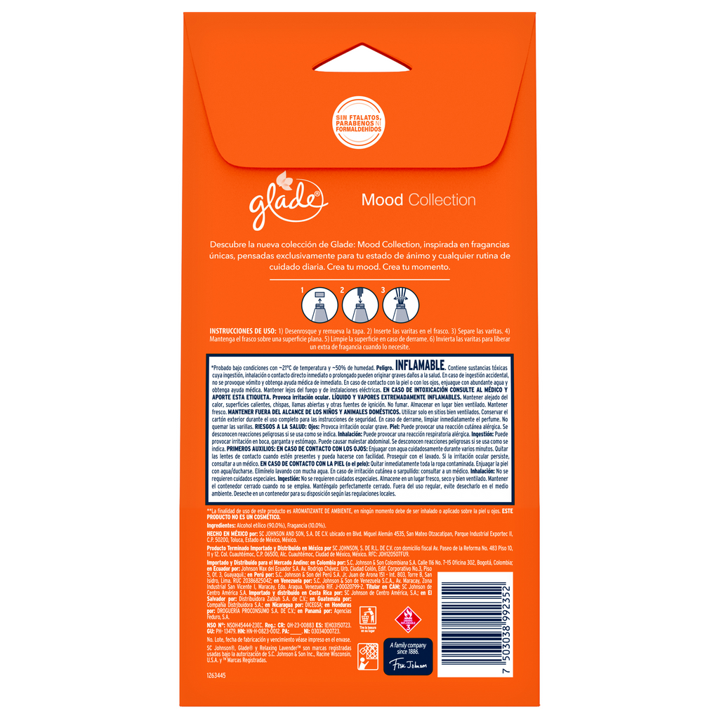 Glade® Mood Collection Varitas Aromatizantes Happy Sweet Citrus™ Frasco con 100 ml y 6 Varitas