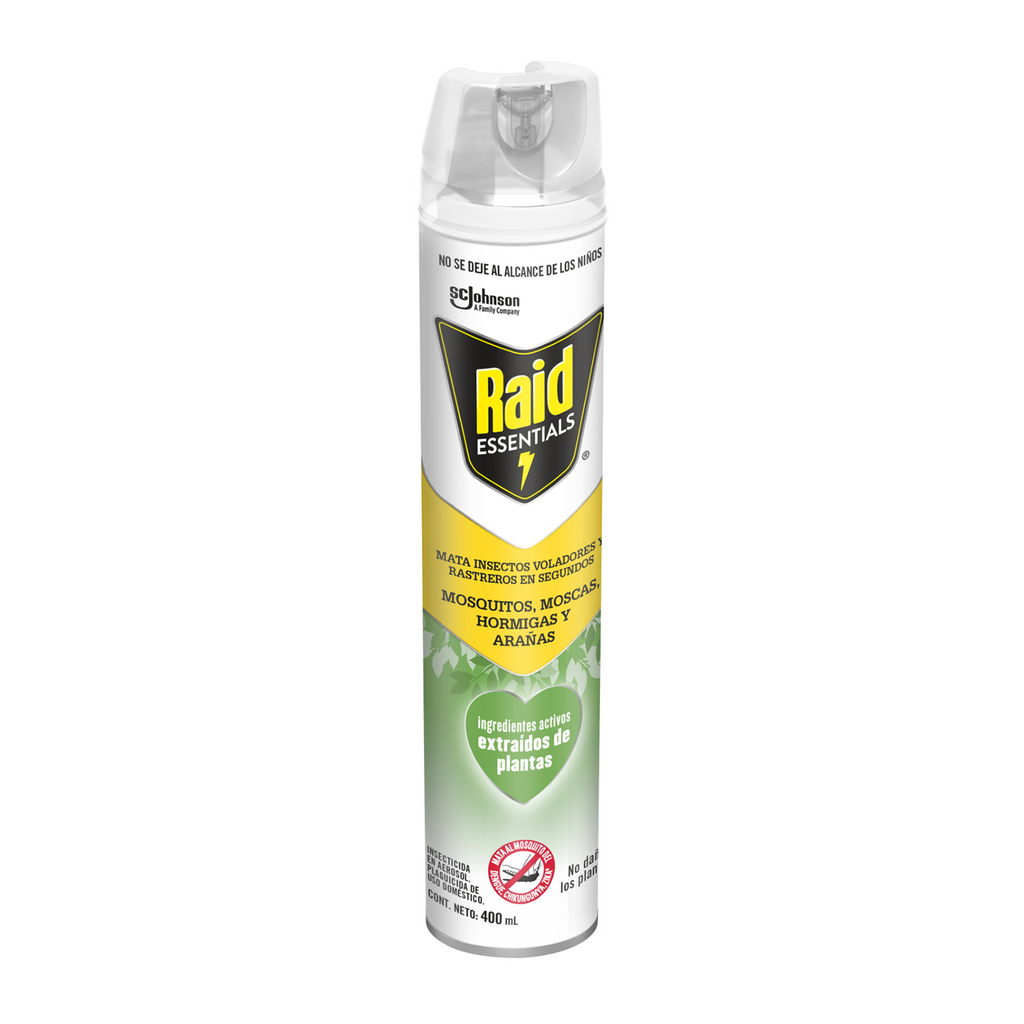 Mata Insectos Voladores y Rastreros, Raid Essentials 400 ML, Insecticida en Aerosol