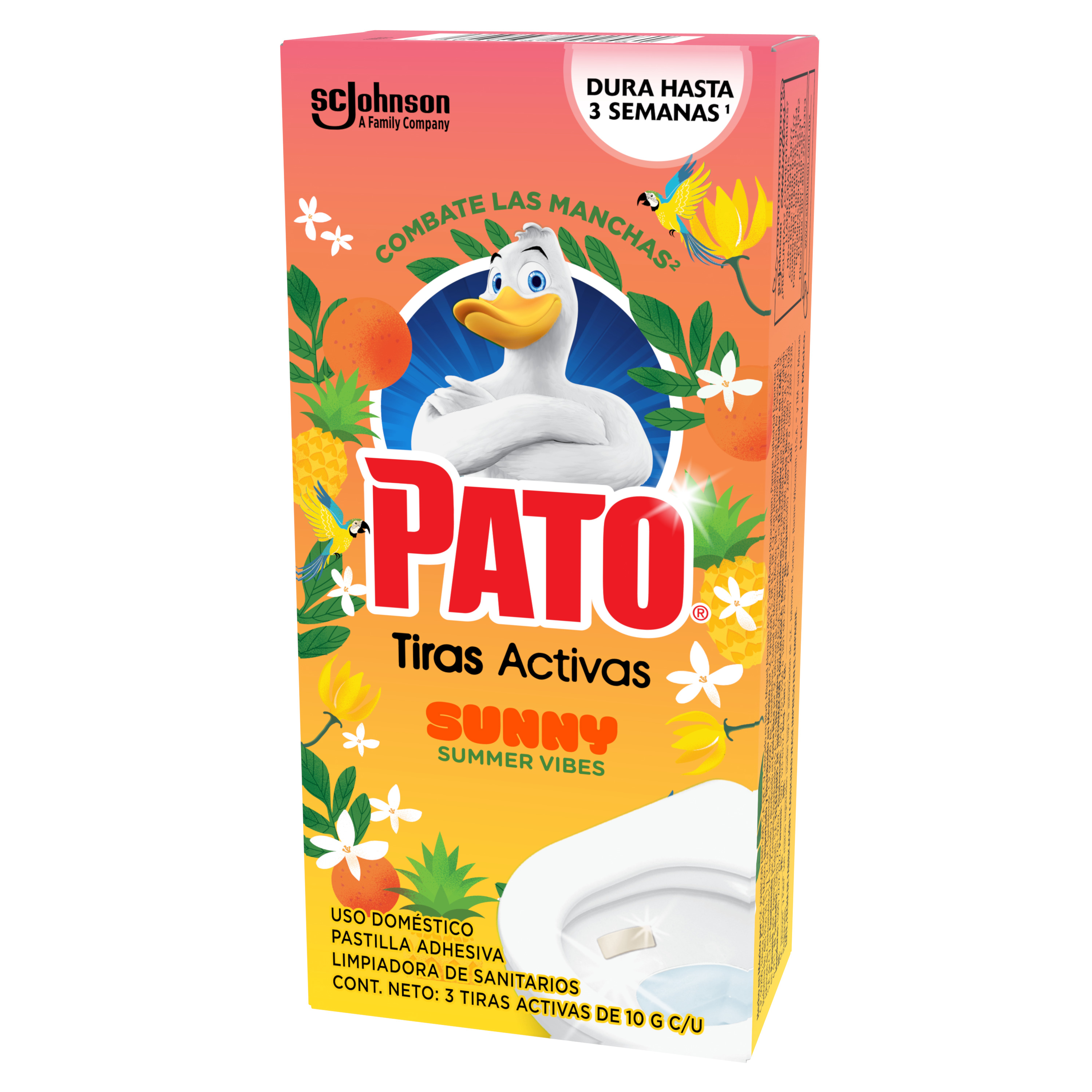 Pato® Tiras Activas Sunny Summer Vibes, Pastillas adhesivas para Sanitario, 3 unidades