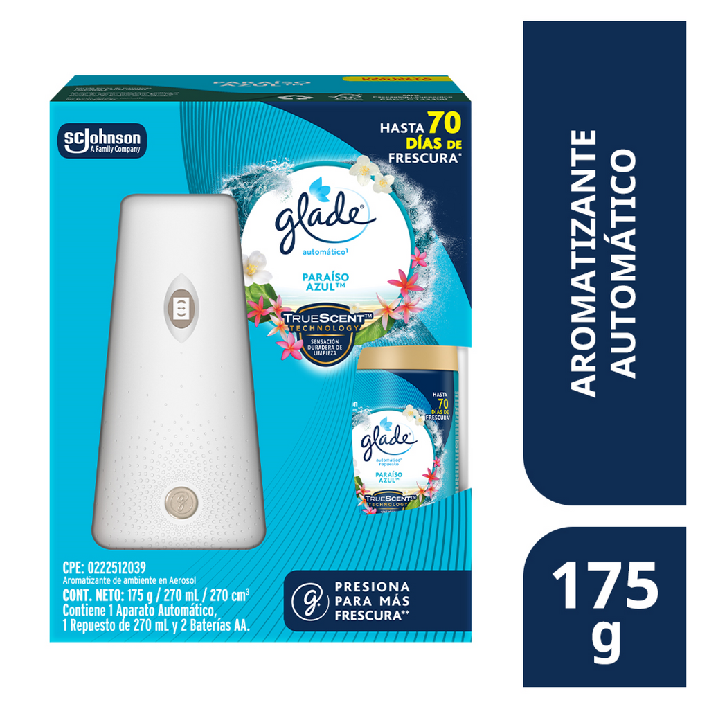 Glade Aromatizante Automático en Aerosol Paraíso Azul 175 g Aparato y Repuesto