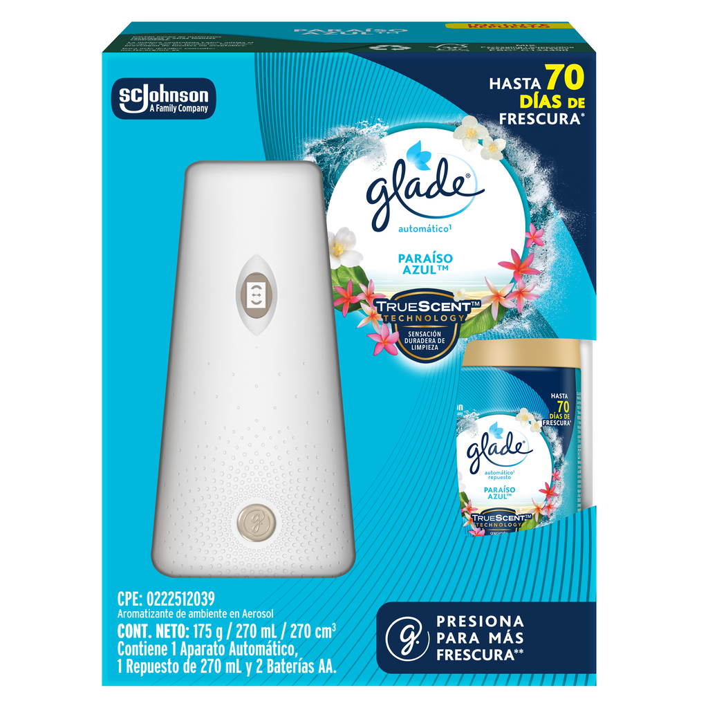 Glade Aromatizante Automático en Aerosol Paraíso Azul 175 g Aparato y Repuesto