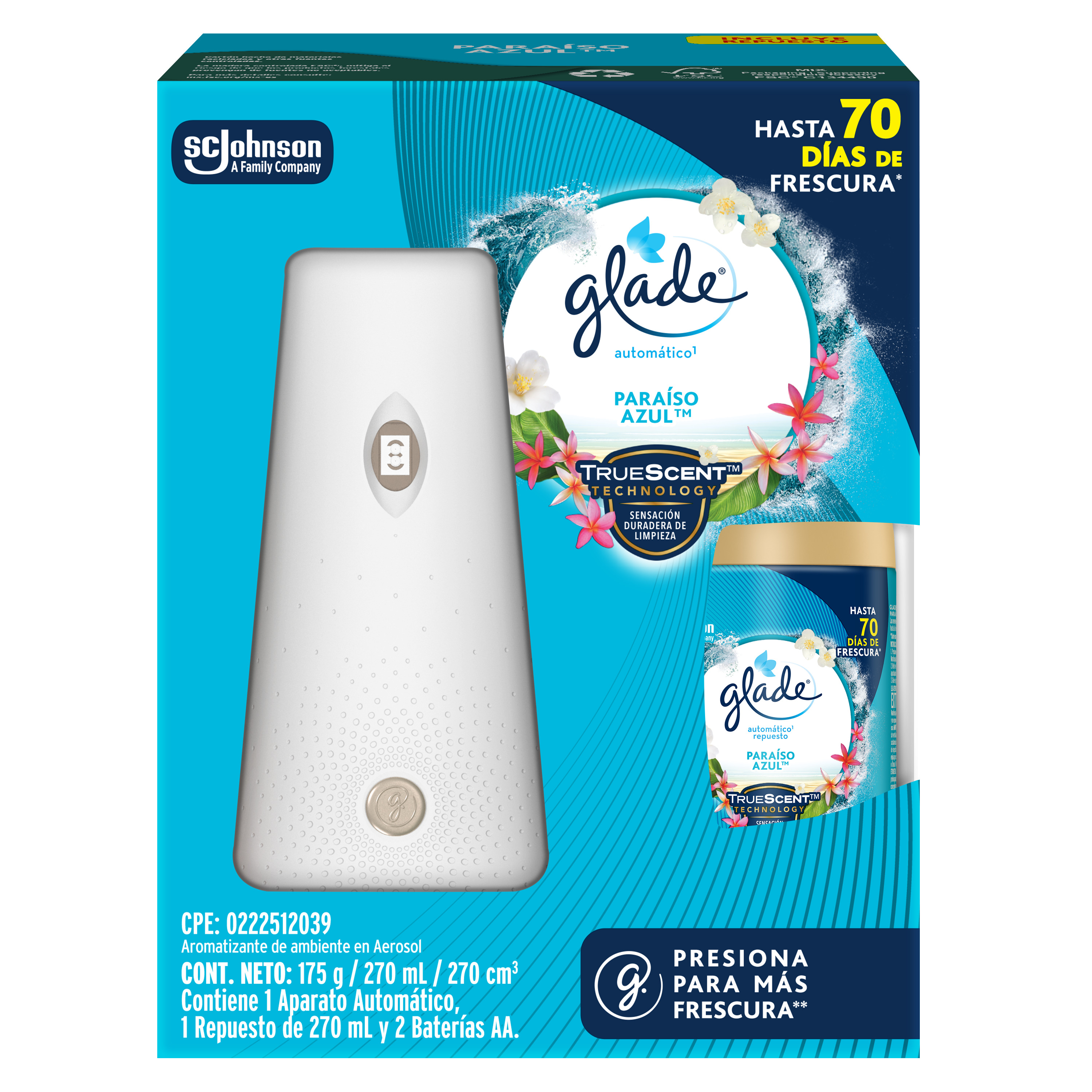 Glade Aromatizante Automático en Aerosol Paraíso Azul 175 g Aparato y Repuesto