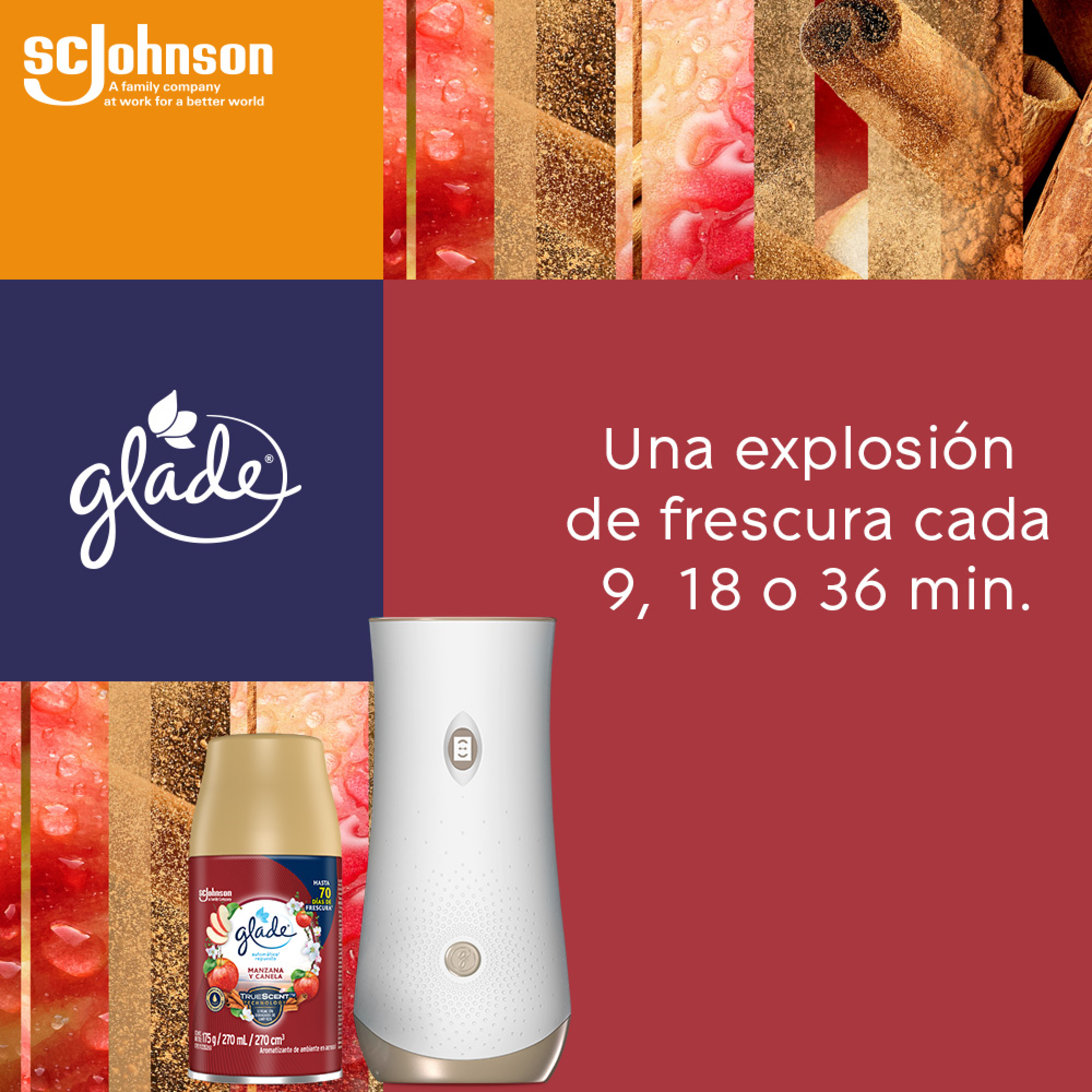 Glade Aromatizante Automático en Aerosol Manzana y Canela 175 g Aparato y Repuesto
