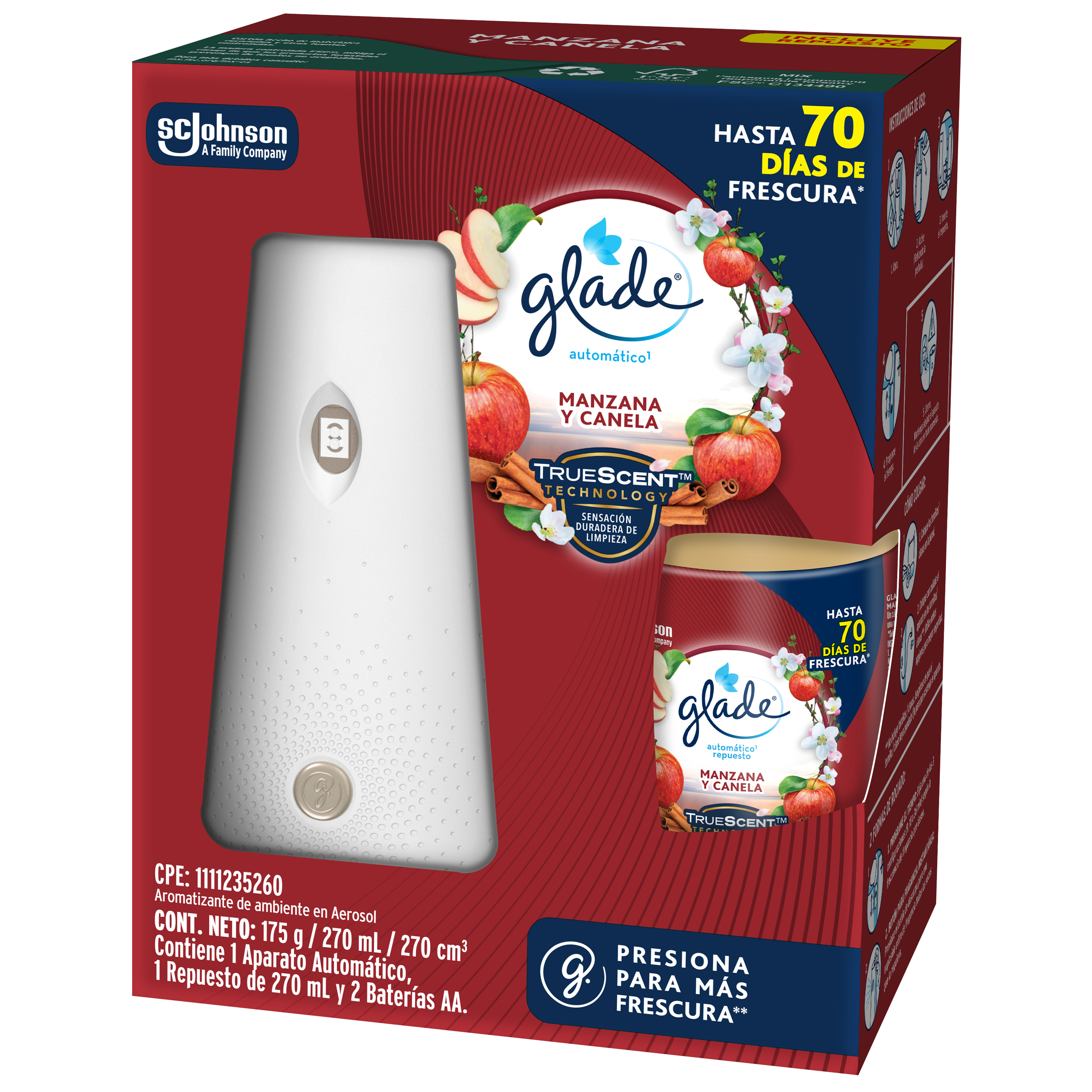 Glade Aromatizante Automático en Aerosol Manzana y Canela 175 g Aparato y Repuesto