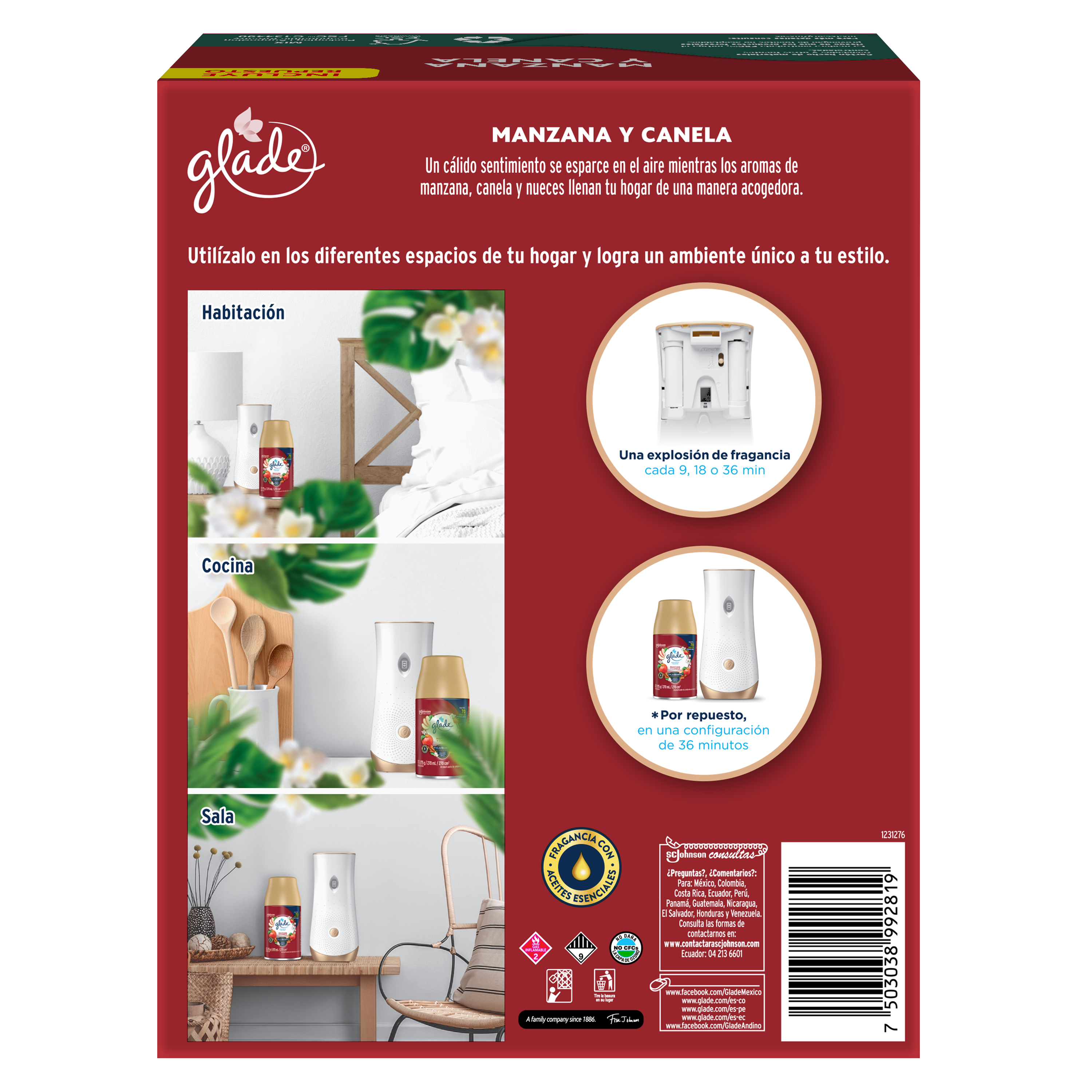 Glade Aromatizante Automático en Aerosol Manzana y Canela 175 g Aparato y Repuesto