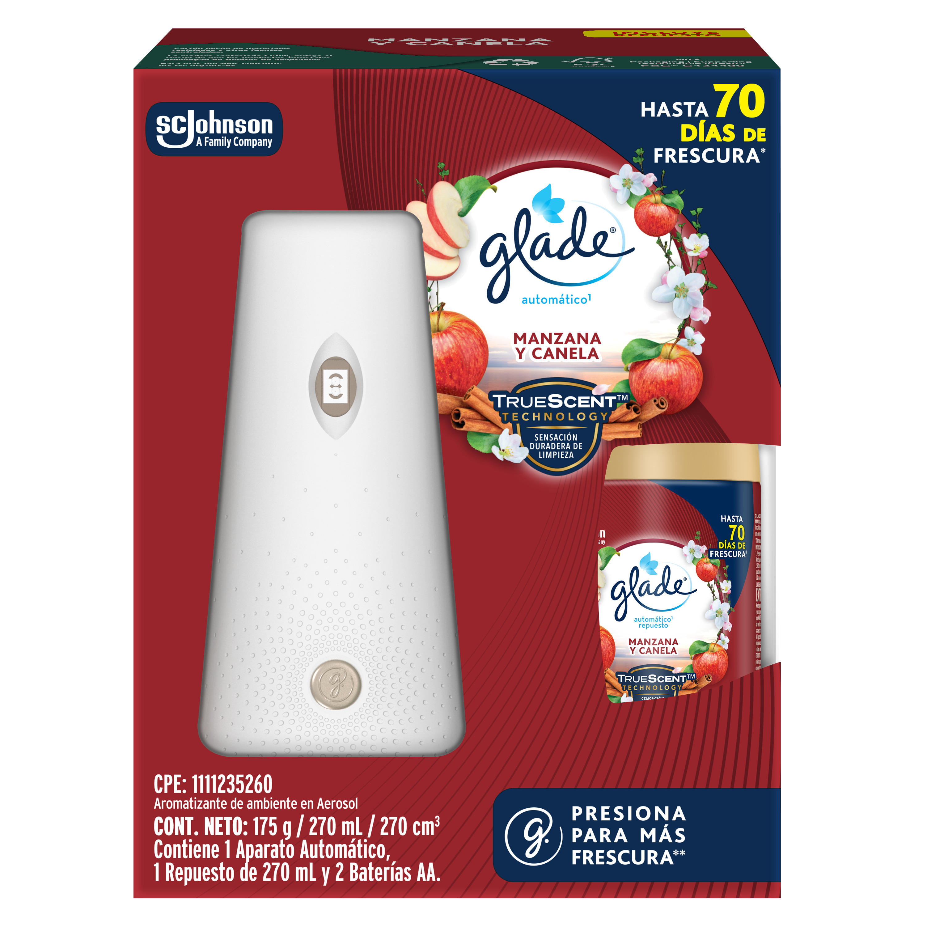 Glade Aromatizante Automático en Aerosol Manzana y Canela 175 g Aparato y Repuesto