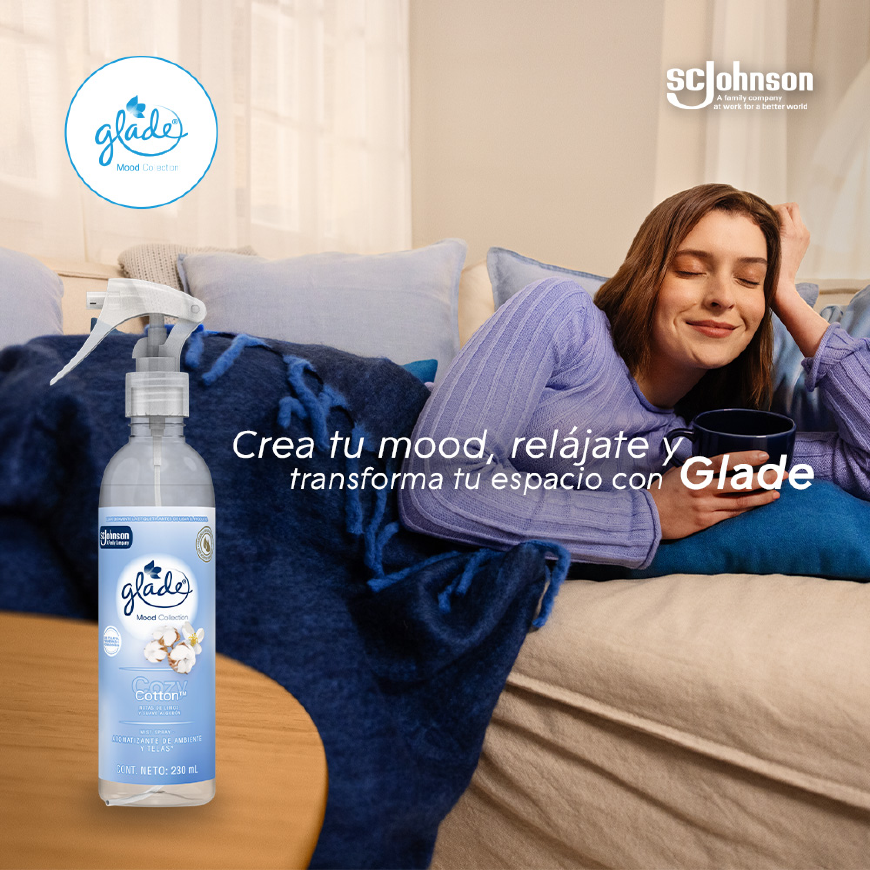 Mist Spray aromatizante de ambiente y telas Glade Cozy Cotton 230 ml