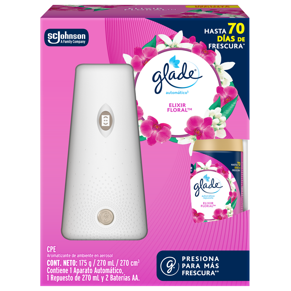Glade Aromatizante Automático Aparato Elixir Floral 175g