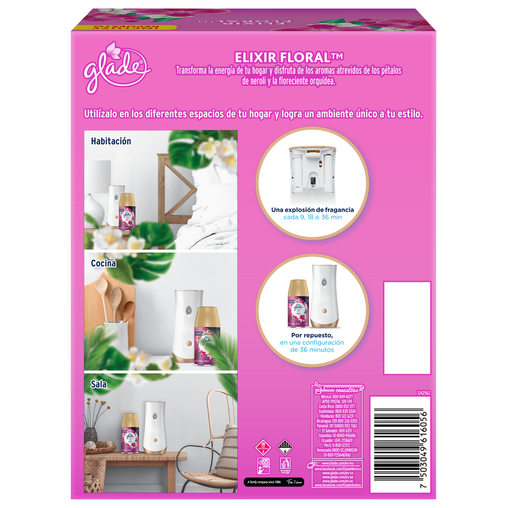 Glade Aromatizante Automático Aparato Elixir Floral 175g