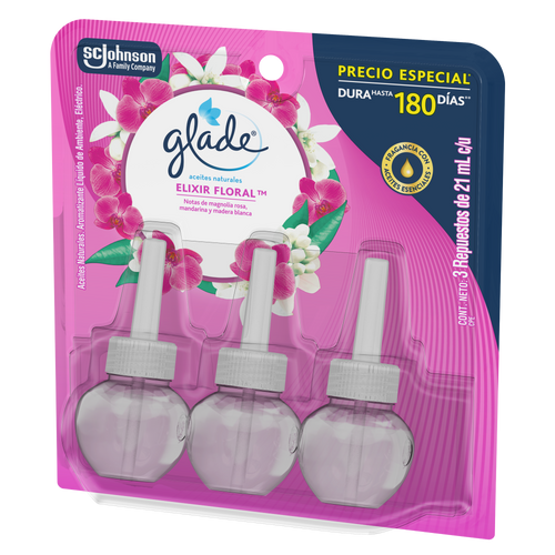 Glade Aromatizante Aceites Naturales Elixir Floral 3 Repuestos 21ml c/u